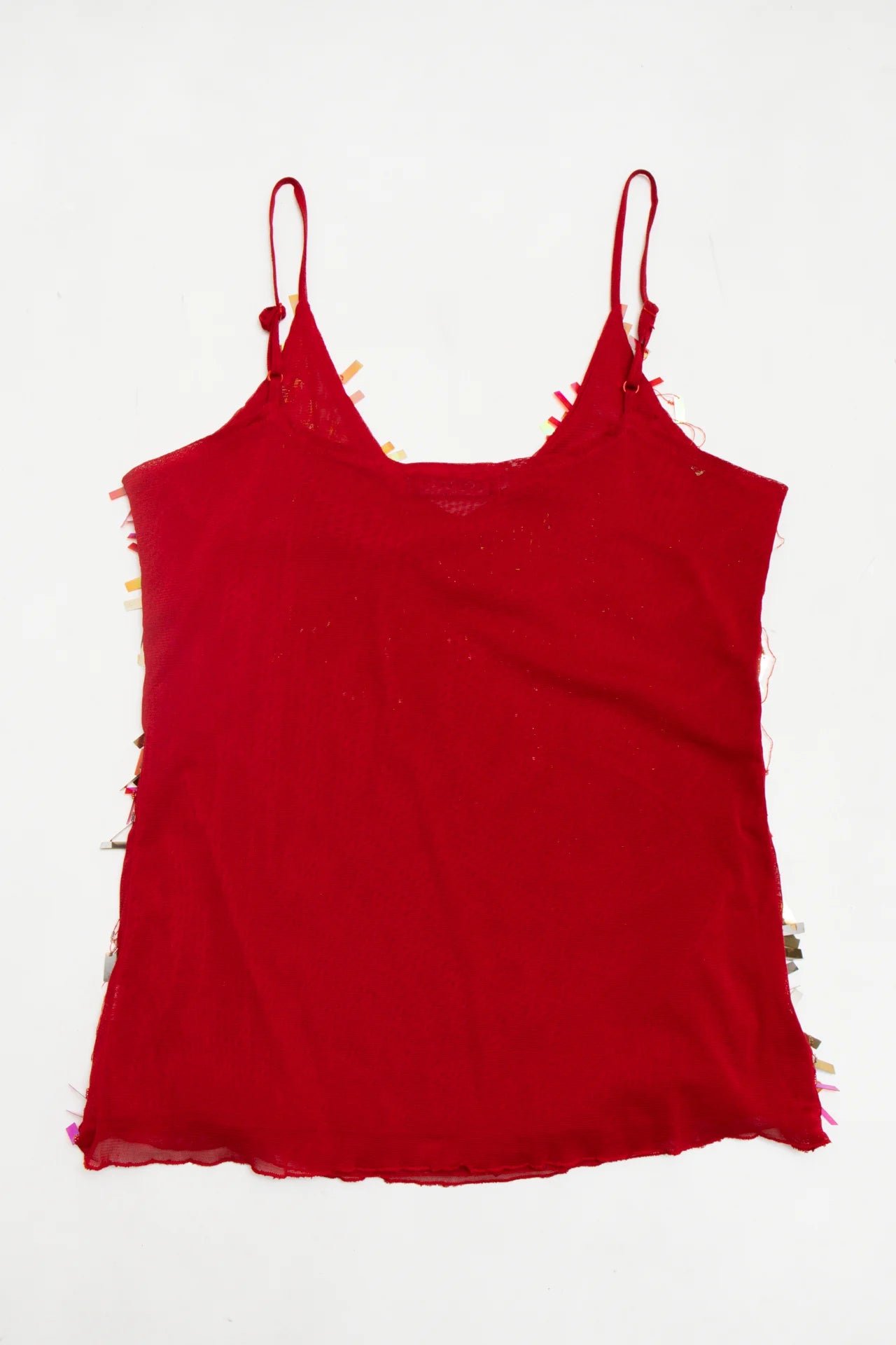 #20 Conos Holographic Sequin Mesh Camisole Top Red | c. 172 | Size 12/14
