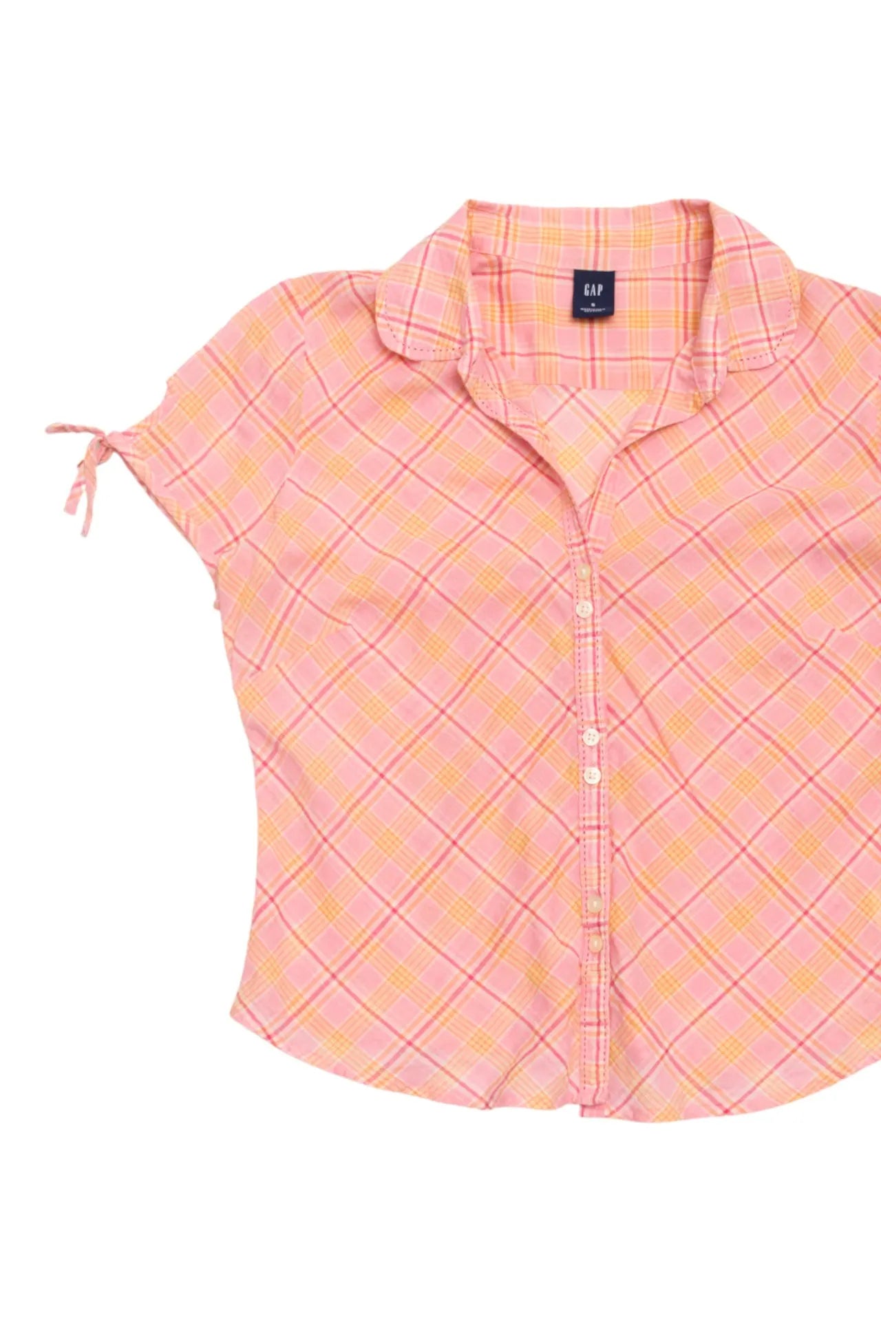 #25 Gap Short Sleeve Plaid Button-front Shirt Pink | c. 172 | Size 8