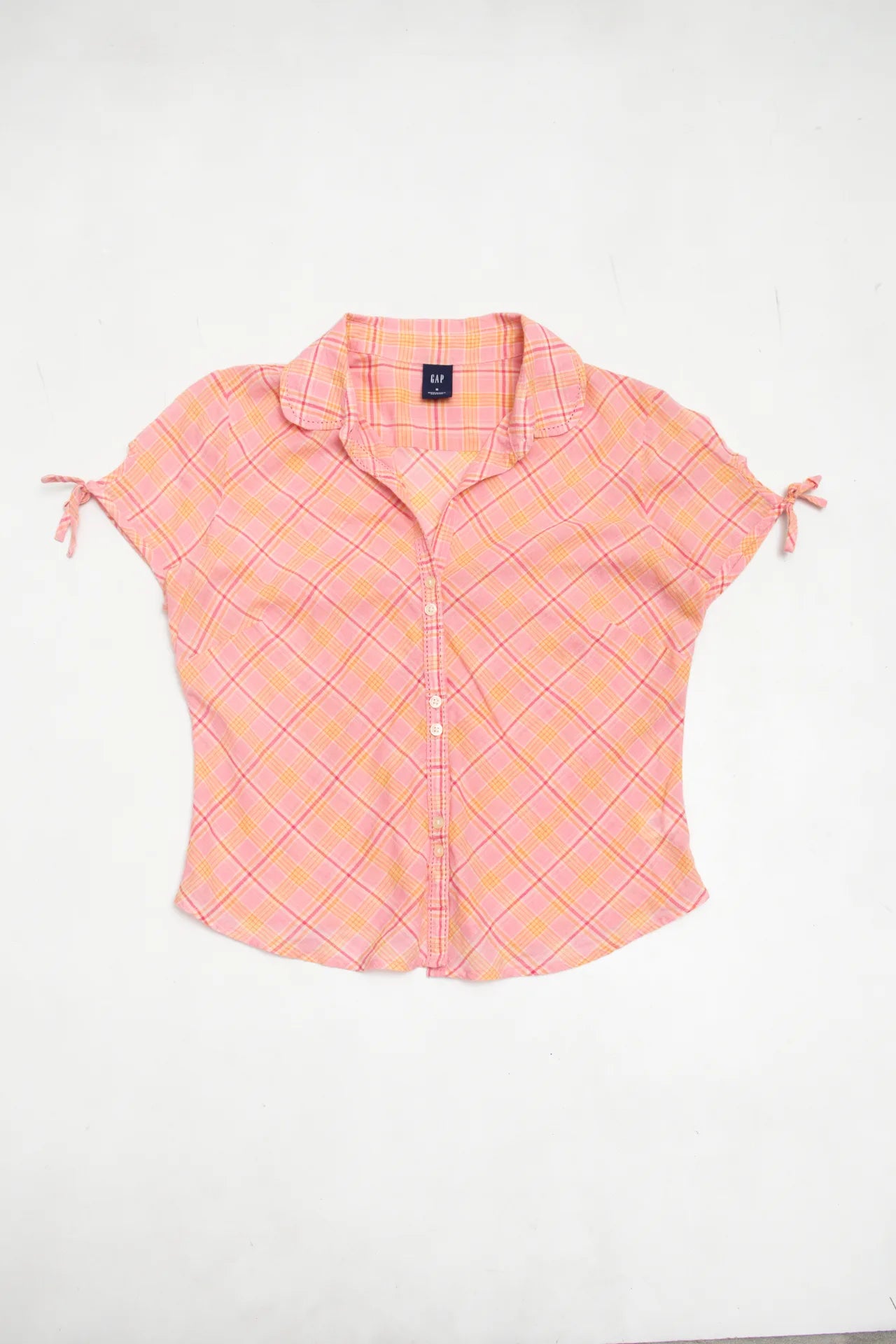 #25 Gap Short Sleeve Plaid Button-front Shirt Pink | c. 172 | Size 8