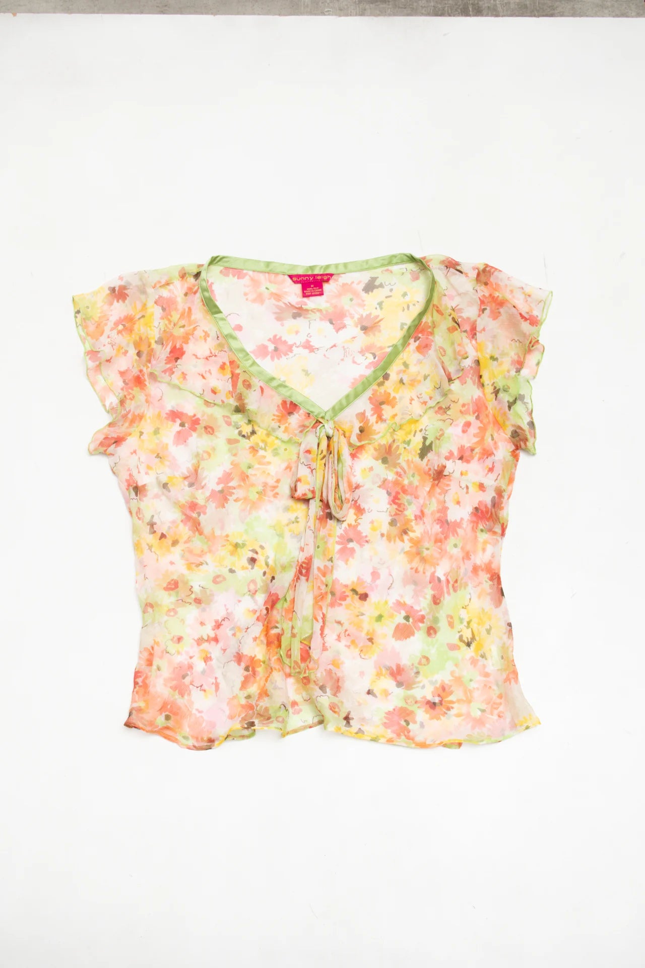 #39 Sunny Leigh Studio Wear By Sunny Leigh Studio Wear By Sunny Leigh Sheer Floral Silk Blouse Orange | c. 172 | Size 10
