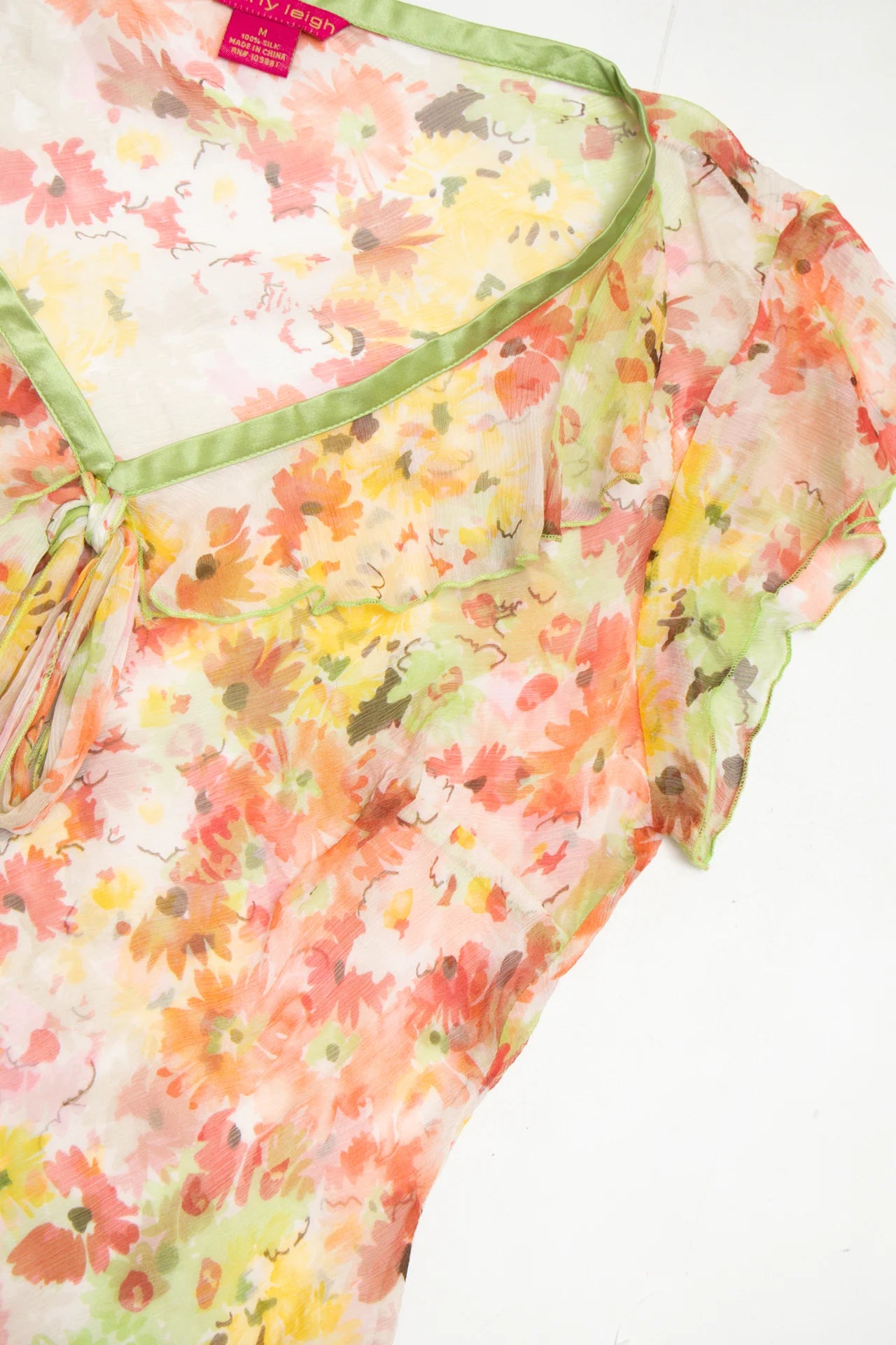 #39 Sunny Leigh Studio Wear By Sunny Leigh Studio Wear By Sunny Leigh Sheer Floral Silk Blouse Orange | c. 172 | Size 10