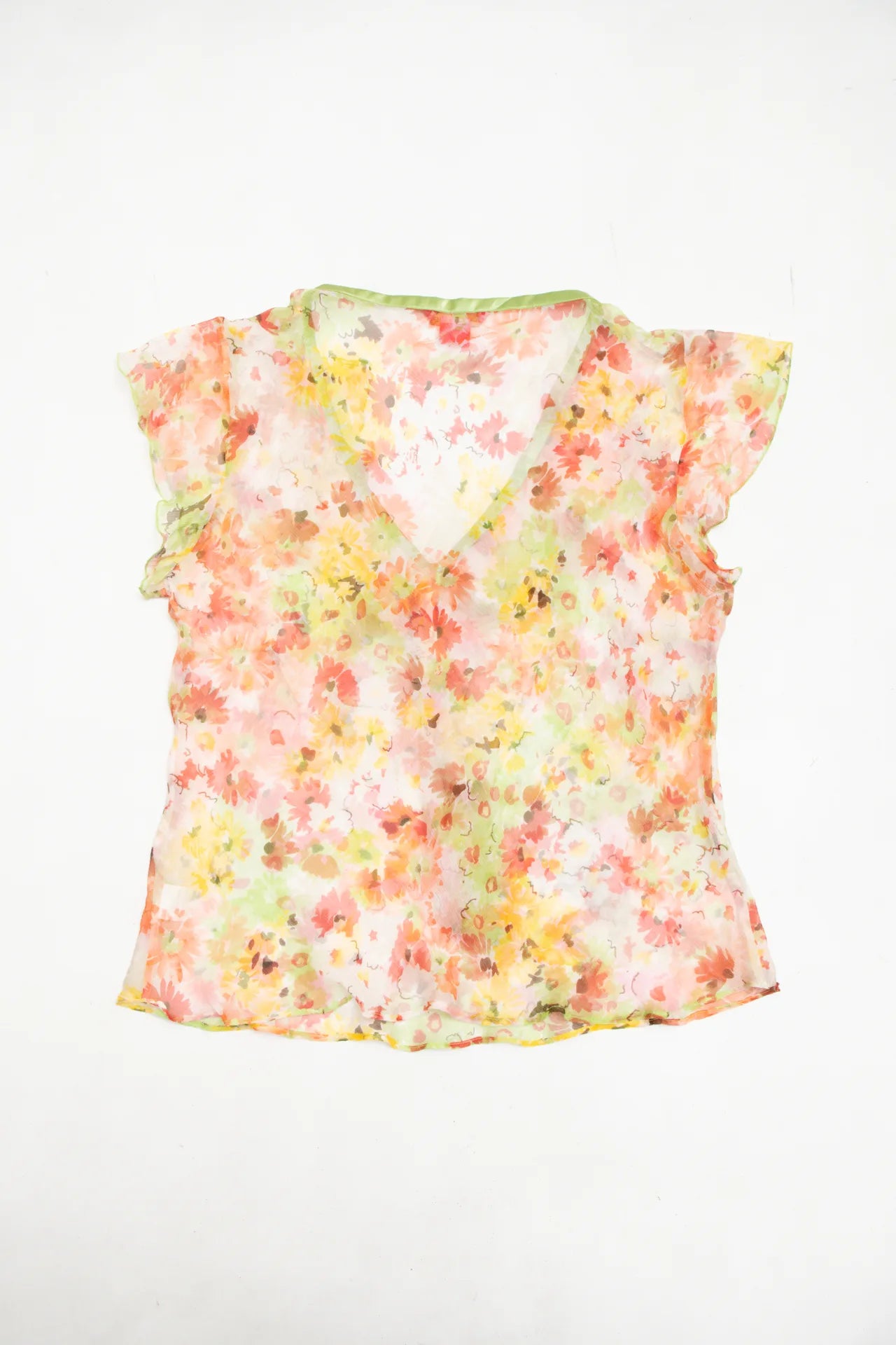 #39 Sunny Leigh Studio Wear By Sunny Leigh Studio Wear By Sunny Leigh Sheer Floral Silk Blouse Orange | c. 172 | Size 10