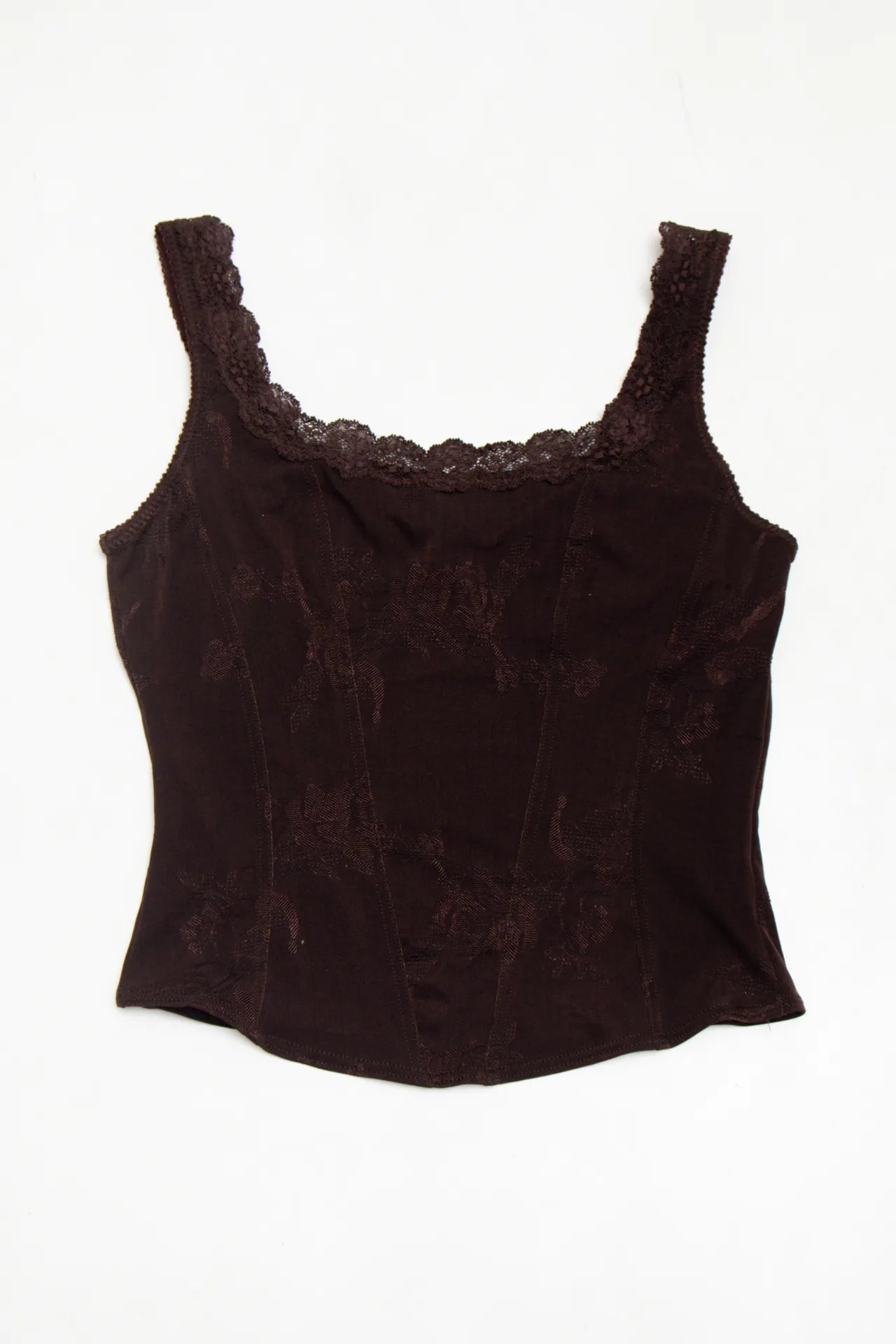#42 Arianne Lace-trim Floral Jacquard Tank Top Brown | c. 172 | Size 10