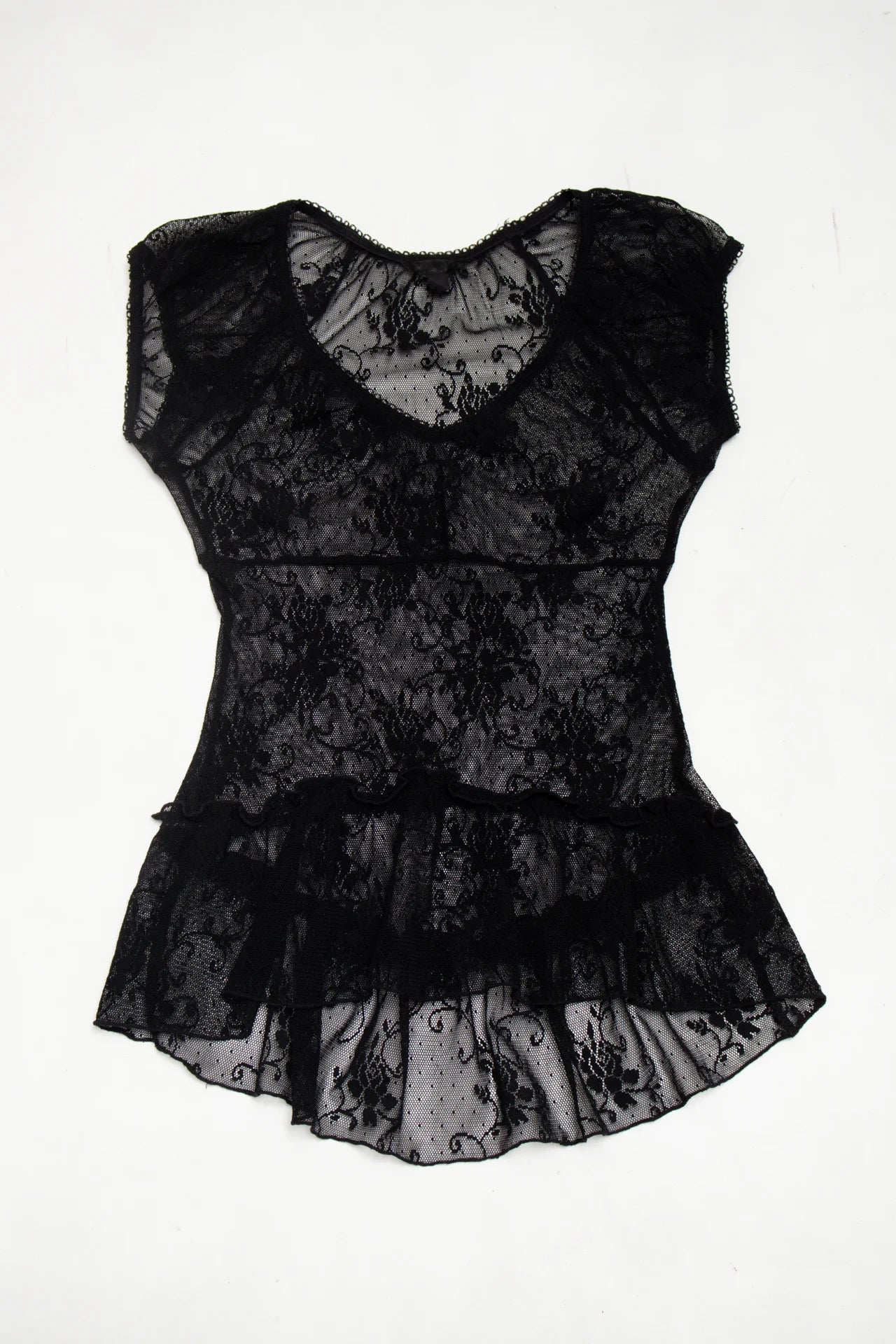 #55 Lace Peplum Top Black | c. 172 | Size 10