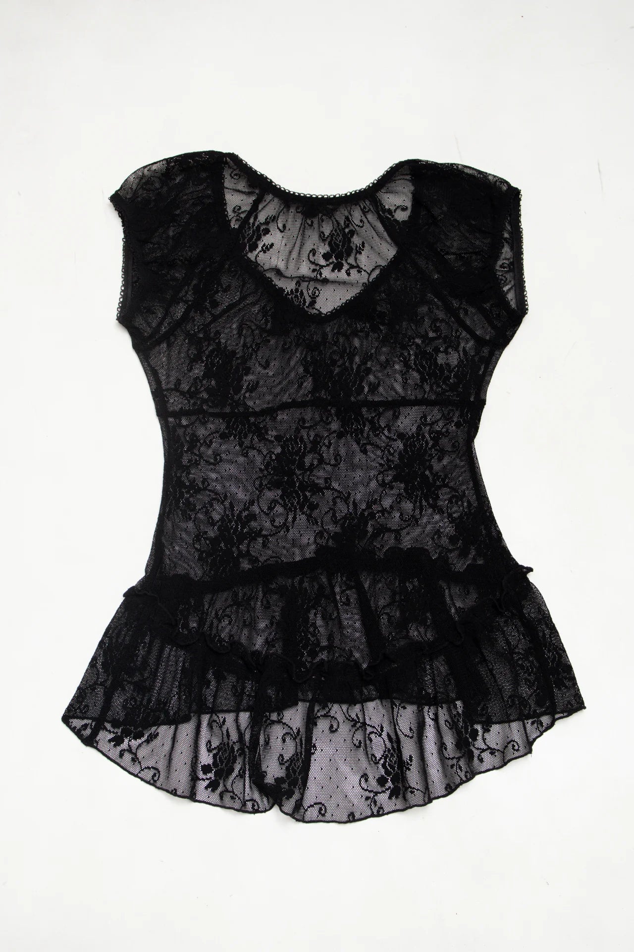 #55 Lace Peplum Top Black | c. 172 | Size 10