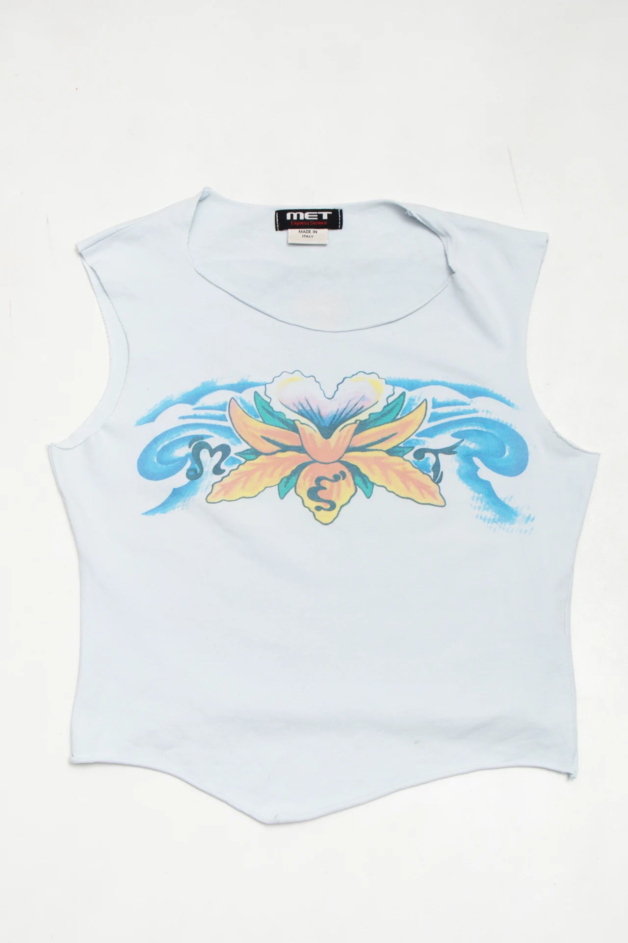 #67 Met Express Service Sleeveless Graphic Top White | c. 172 | Size 10