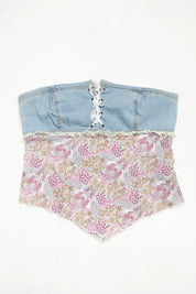 #68 Faang Strapless Denim And Floral Corset Top Blue | c. 172 | Size 12