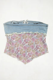 #68 Faang Strapless Denim And Floral Corset Top Blue | c. 172 | Size 12