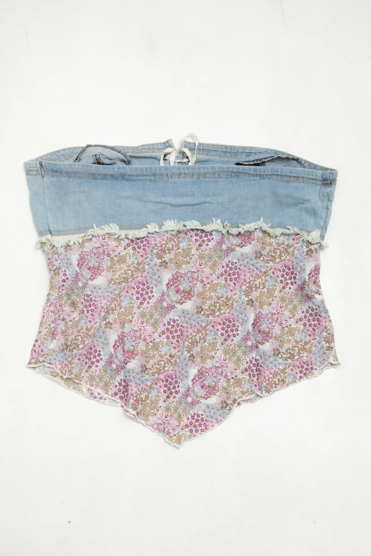 #68 Faang Strapless Denim And Floral Corset Top Blue | c. 172 | Size 12