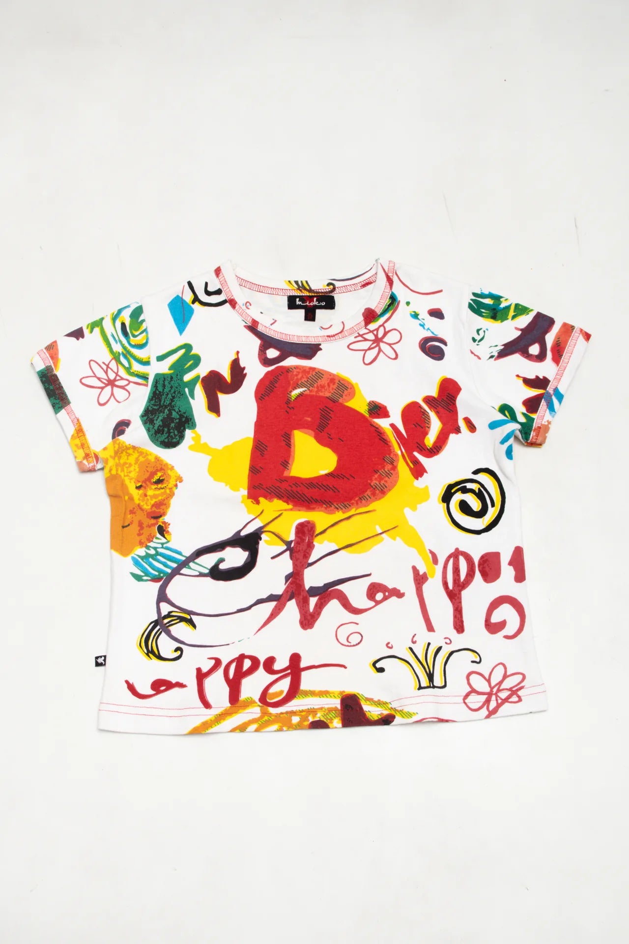 #70 Mikiwo Allover Abstract Graphic T-shirt White | c. 172 | Size 14
