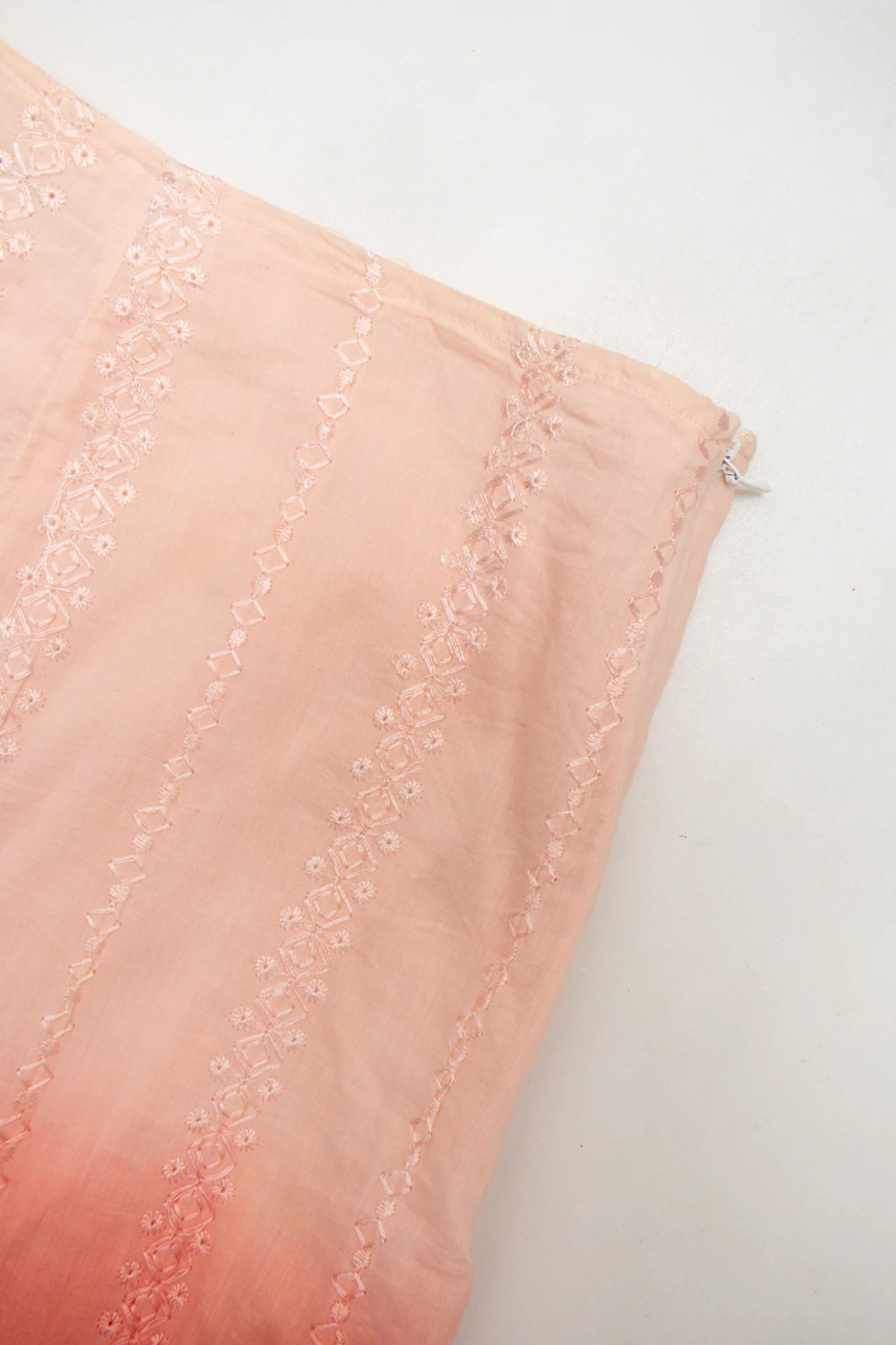 #114 Willow Blossom Ombre Embroidered Ruffle Hem Skirt Orange | c. 172 | Size 8