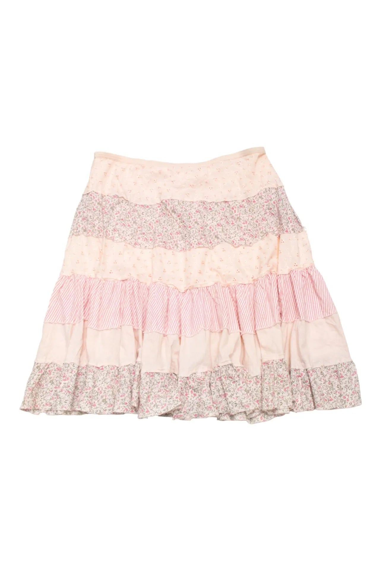 #115 No Boundaries Tiered Floral Stripe Mini Skirt Pink | c. 172 | Size 14