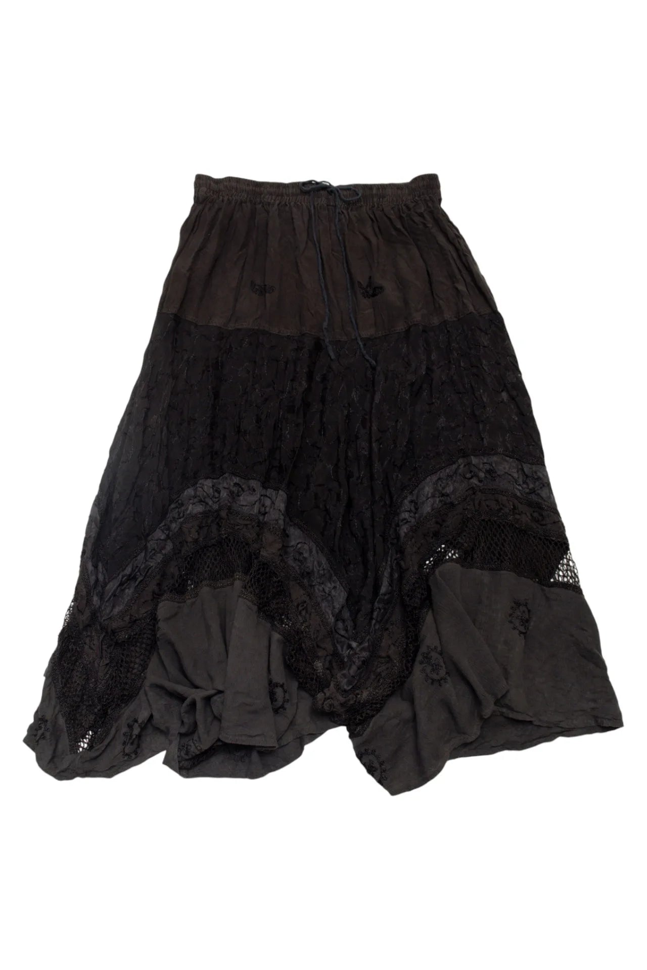 #116 Channa Boho Lace Panel Maxi Skirt Black | c. 172 | Size 10