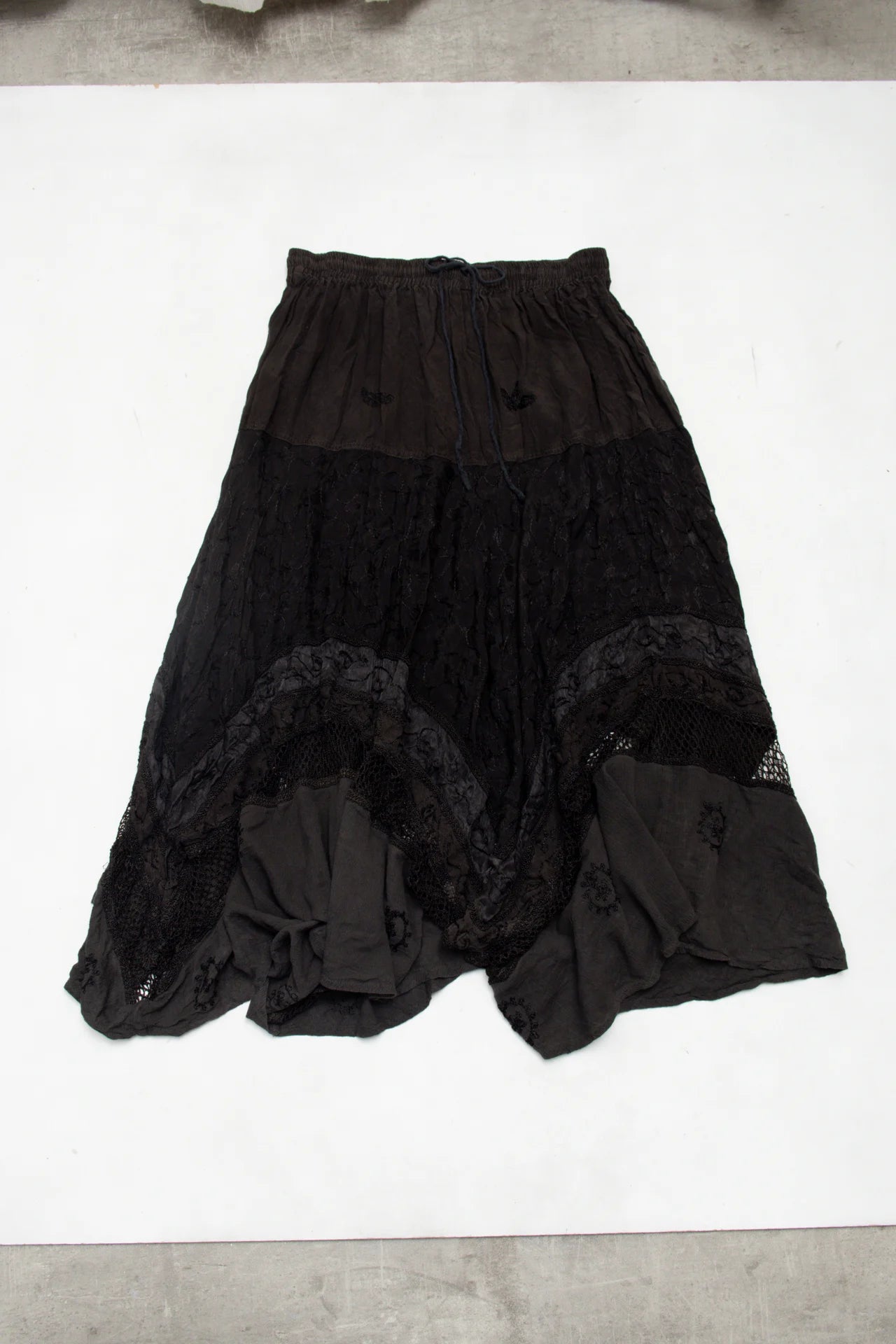 #116 Channa Boho Lace Panel Maxi Skirt Black | c. 172 | Size 10