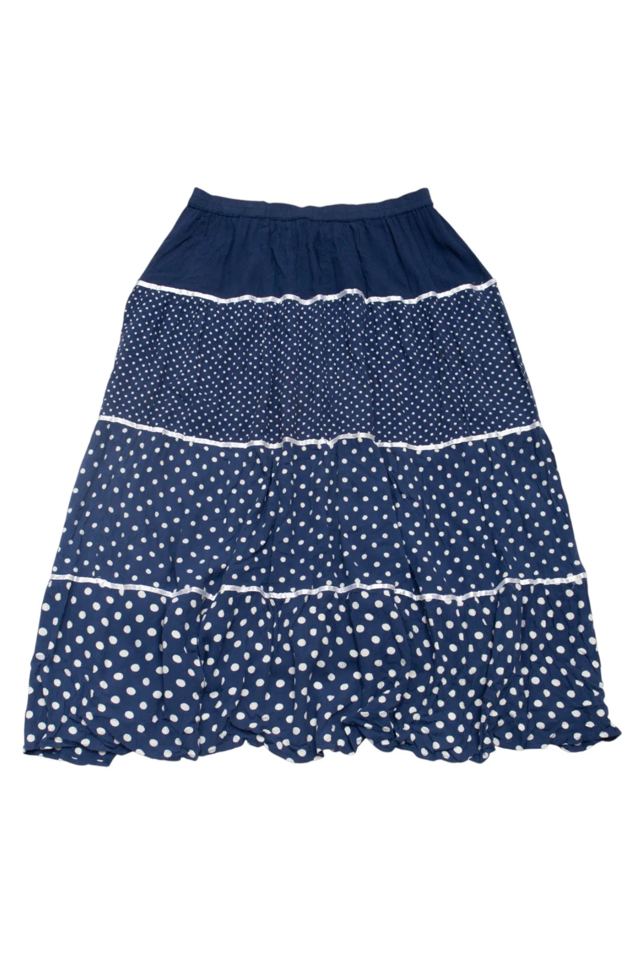 #118 Cathy Daniels Tiered Polka Dot Skirt Navy | c. 172 | Size 10