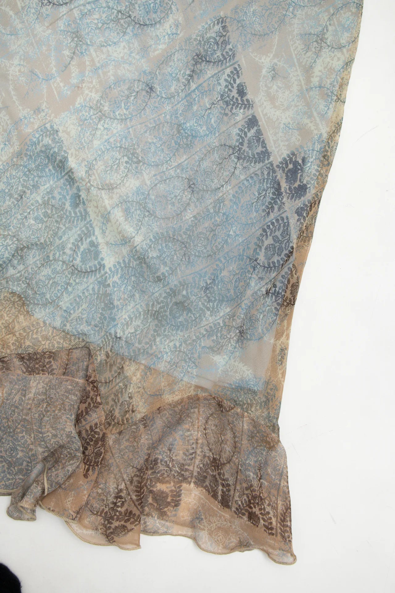 #123 La Belle Chiffon Printed Ruffle Hem Midi Skirt Blue | c. 172 | Size 8/10