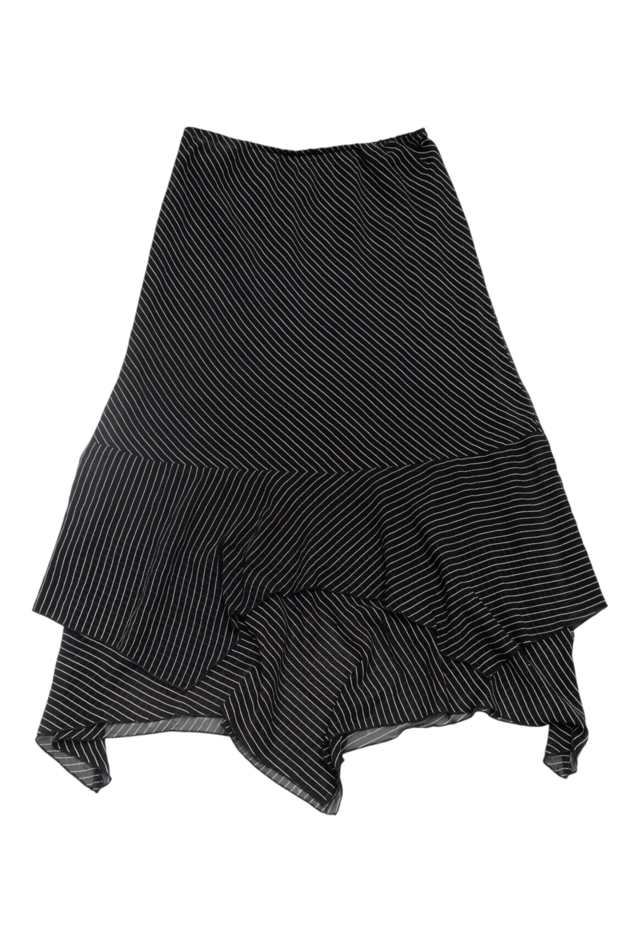 #126 Lapis Asymmetrical Pinstripe Midi Skirt Black | c. 172 | Size 10