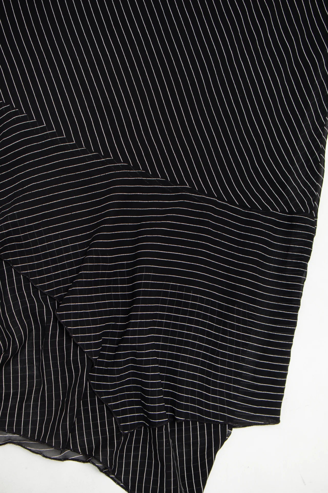 #126 Lapis Asymmetrical Pinstripe Midi Skirt Black | c. 172 | Size 10