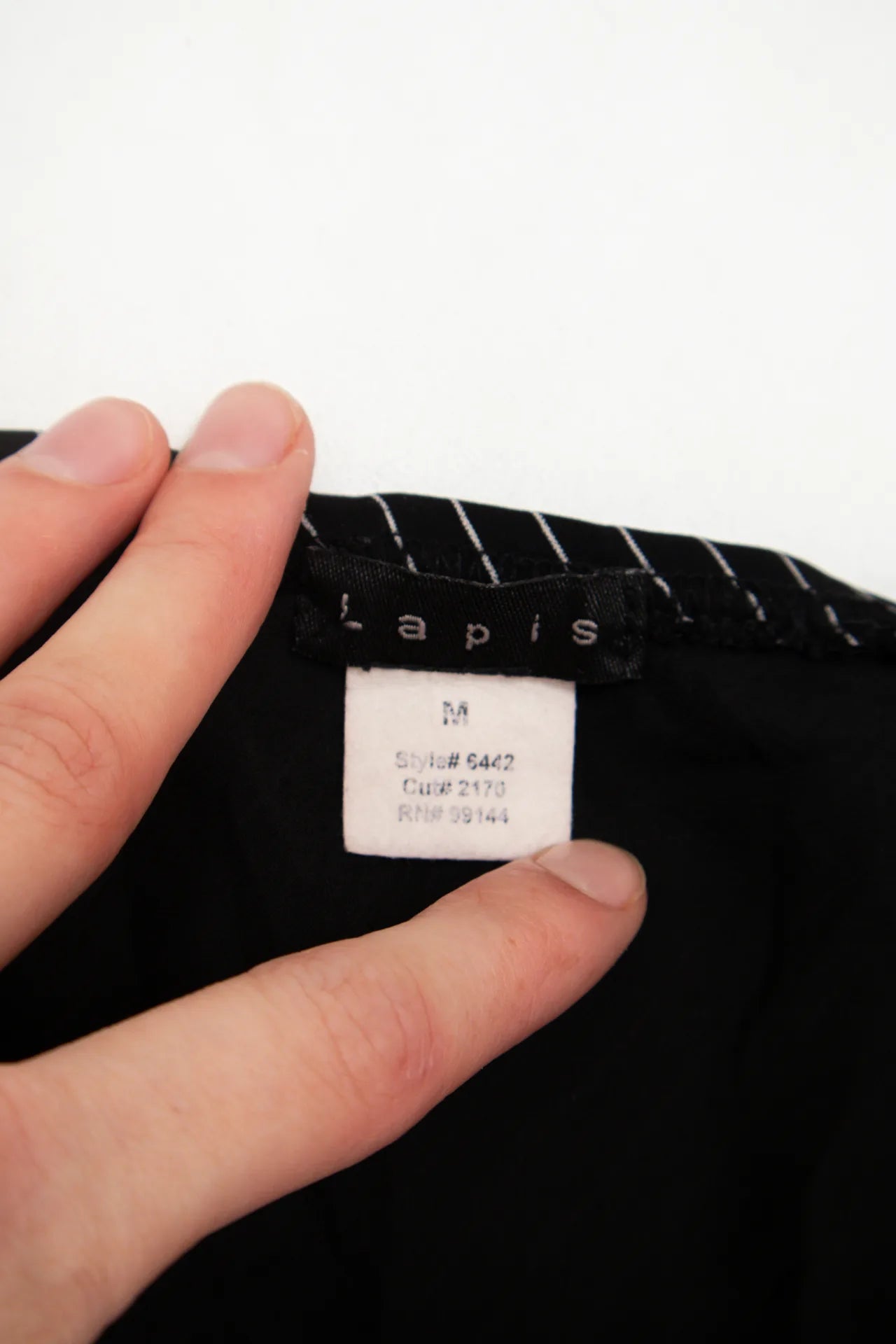 #126 Lapis Asymmetrical Pinstripe Midi Skirt Black | c. 172 | Size 10