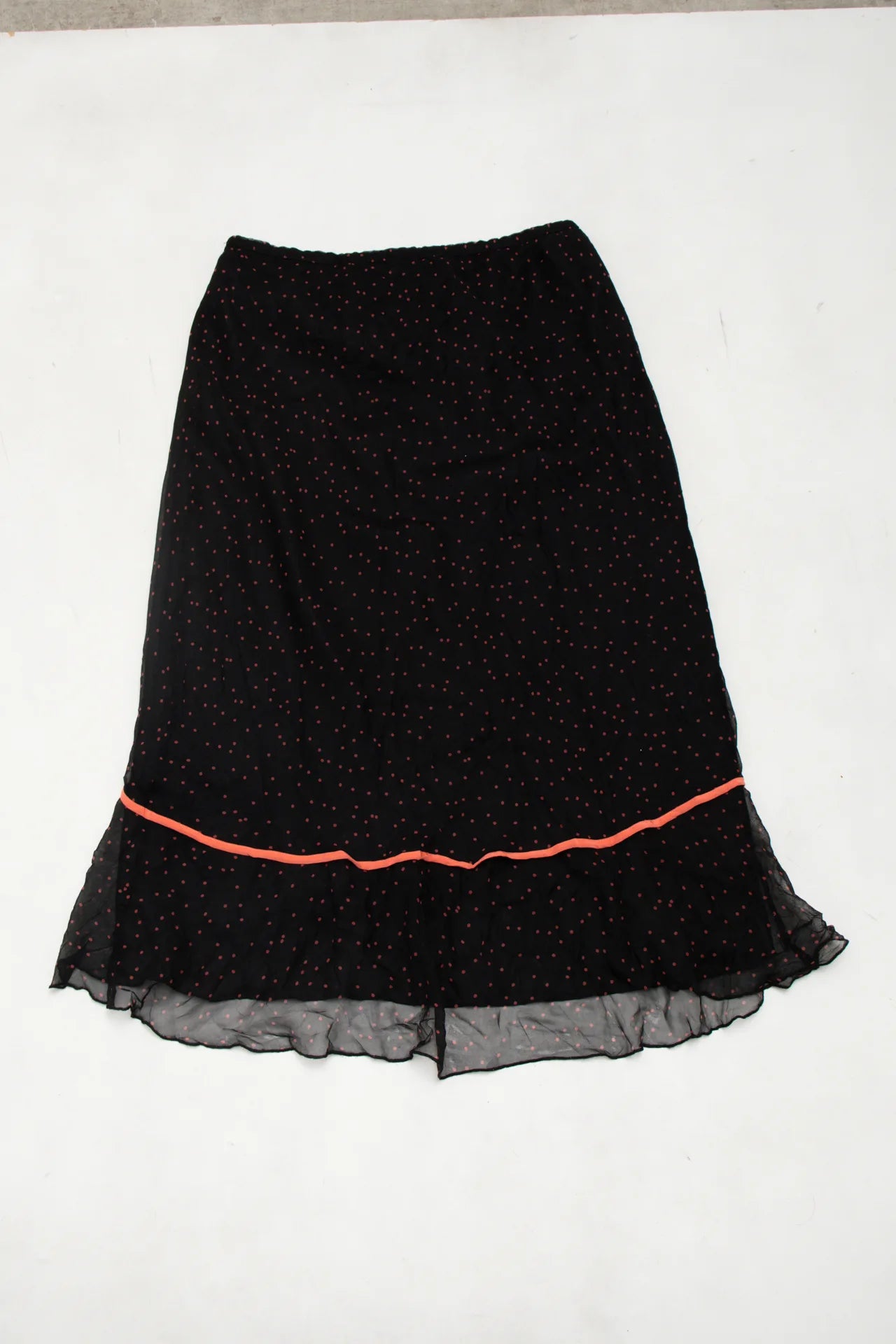 #128 S.l.b. Polka Dot Silk Midi Skirt Black | c. 172 | Size 6/8