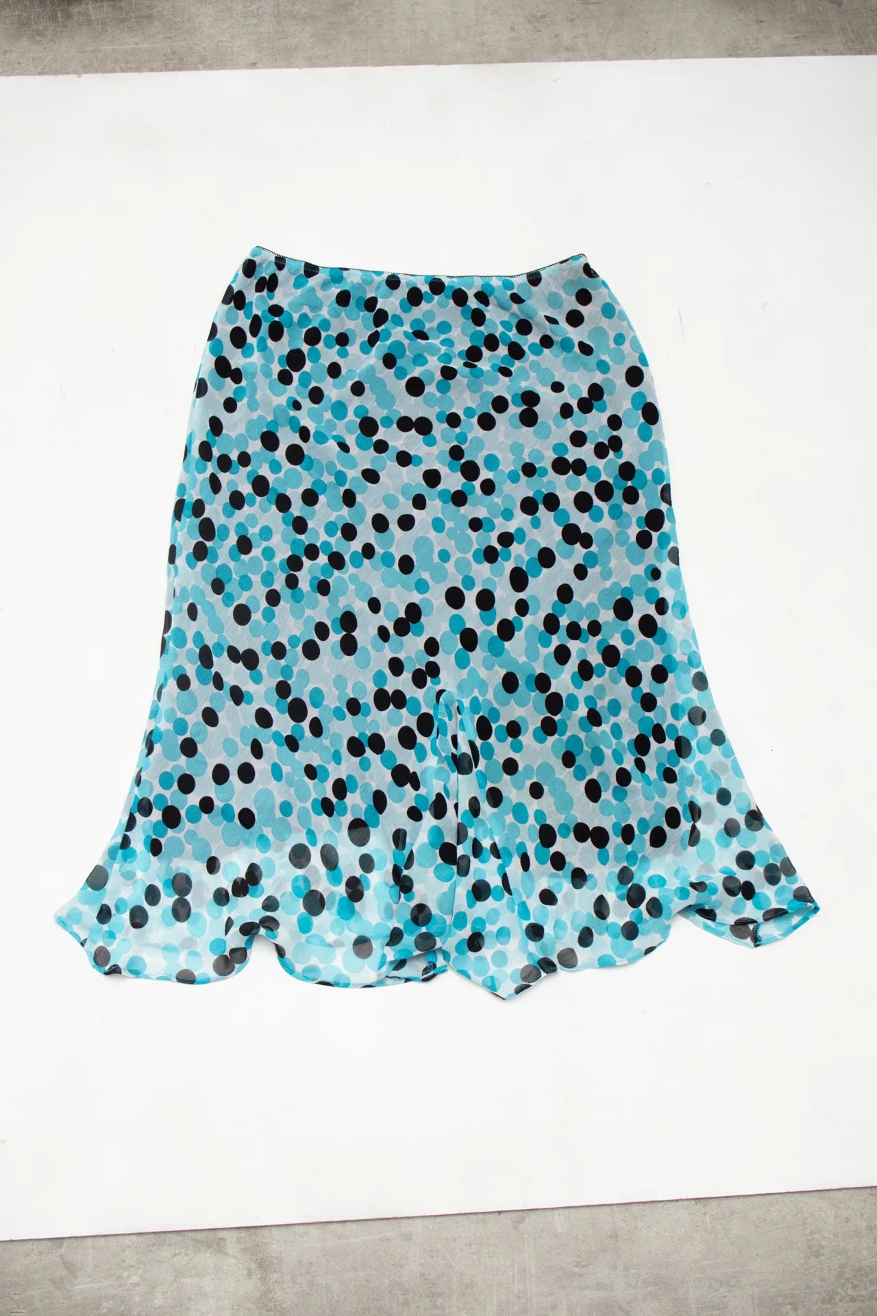 #129 Cato Polka Dot Chiffon Midi Skirt Blue | c. 172 | Size 10
