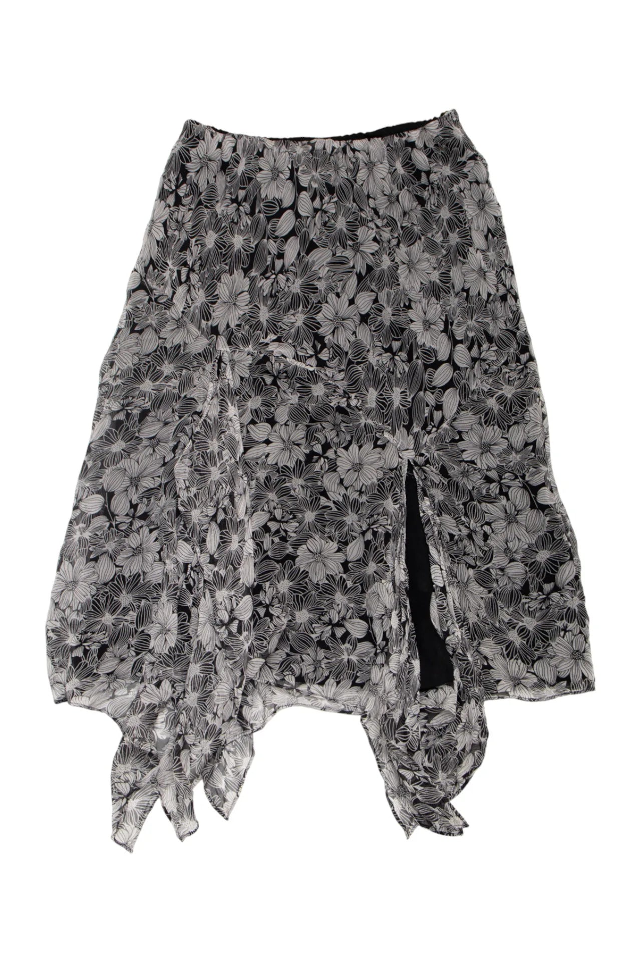 # Ice Asymmetrical Floral Silk Skirt Black | c. 172 | Size 8