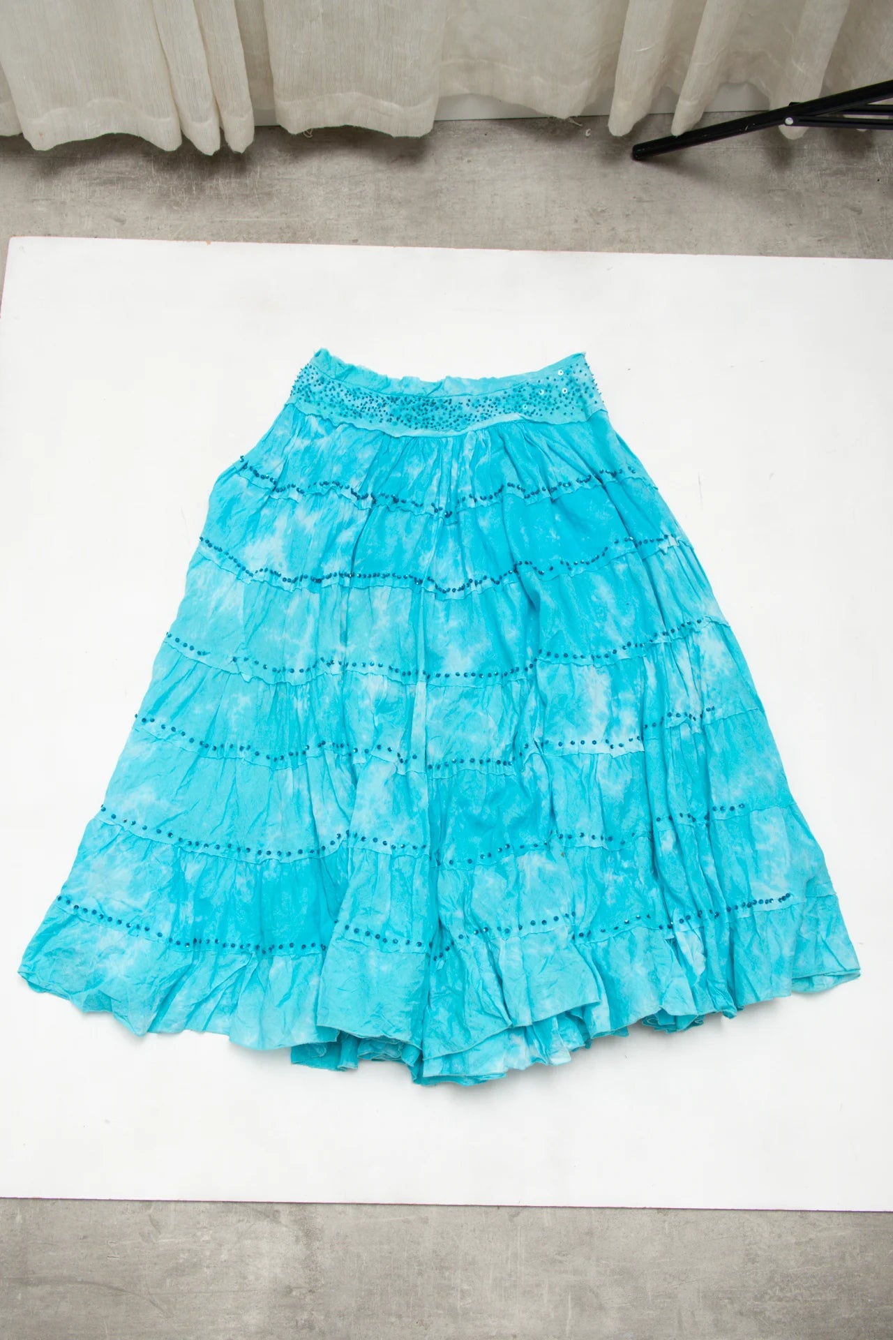 #133 Temptation Beaded Boho Cotton Skirt Blue | c. 172 | Size 8