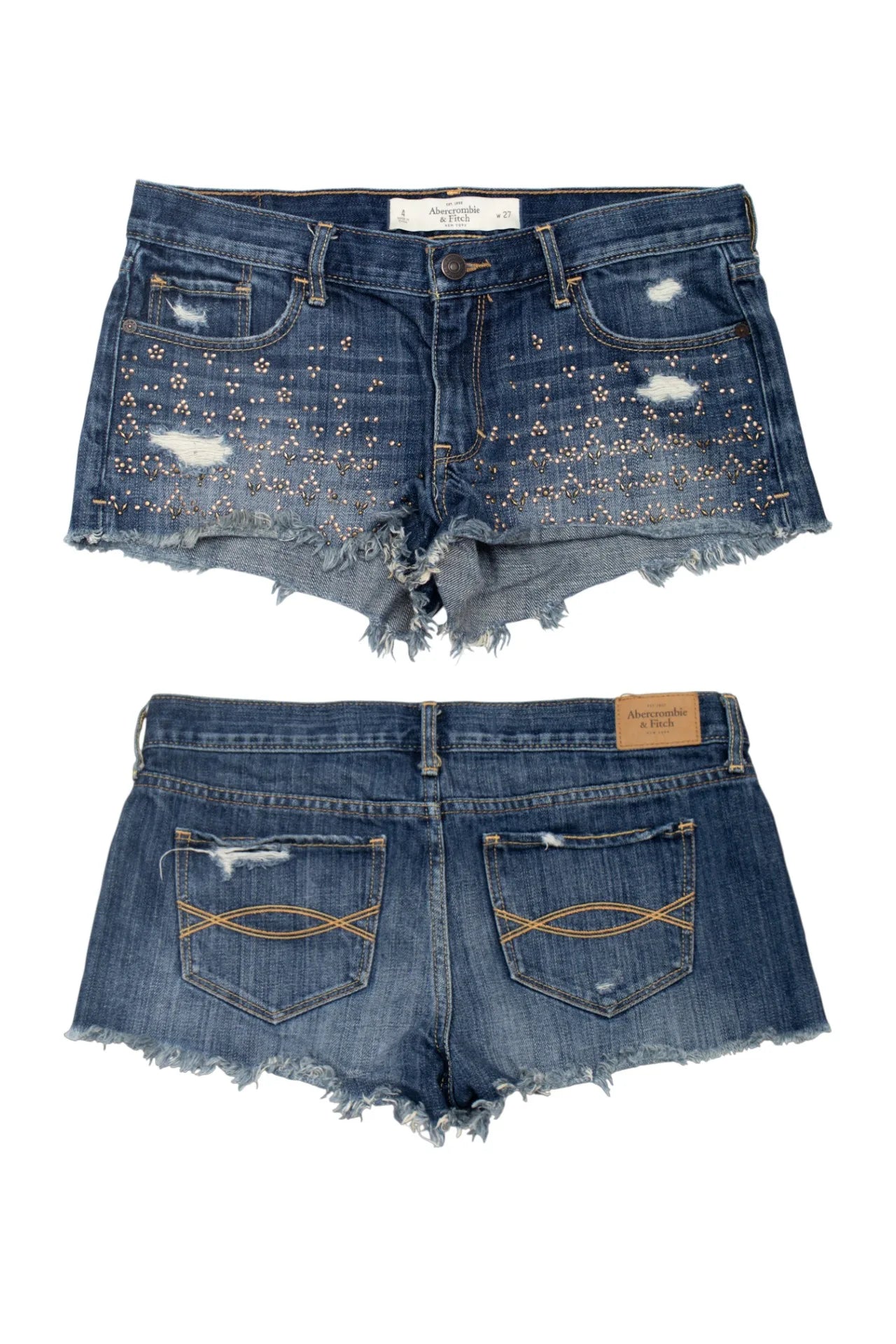 #145 Abercrombie & Fitch Denim Studded Cutoff Shorts Blue | c. 172 | Size 8