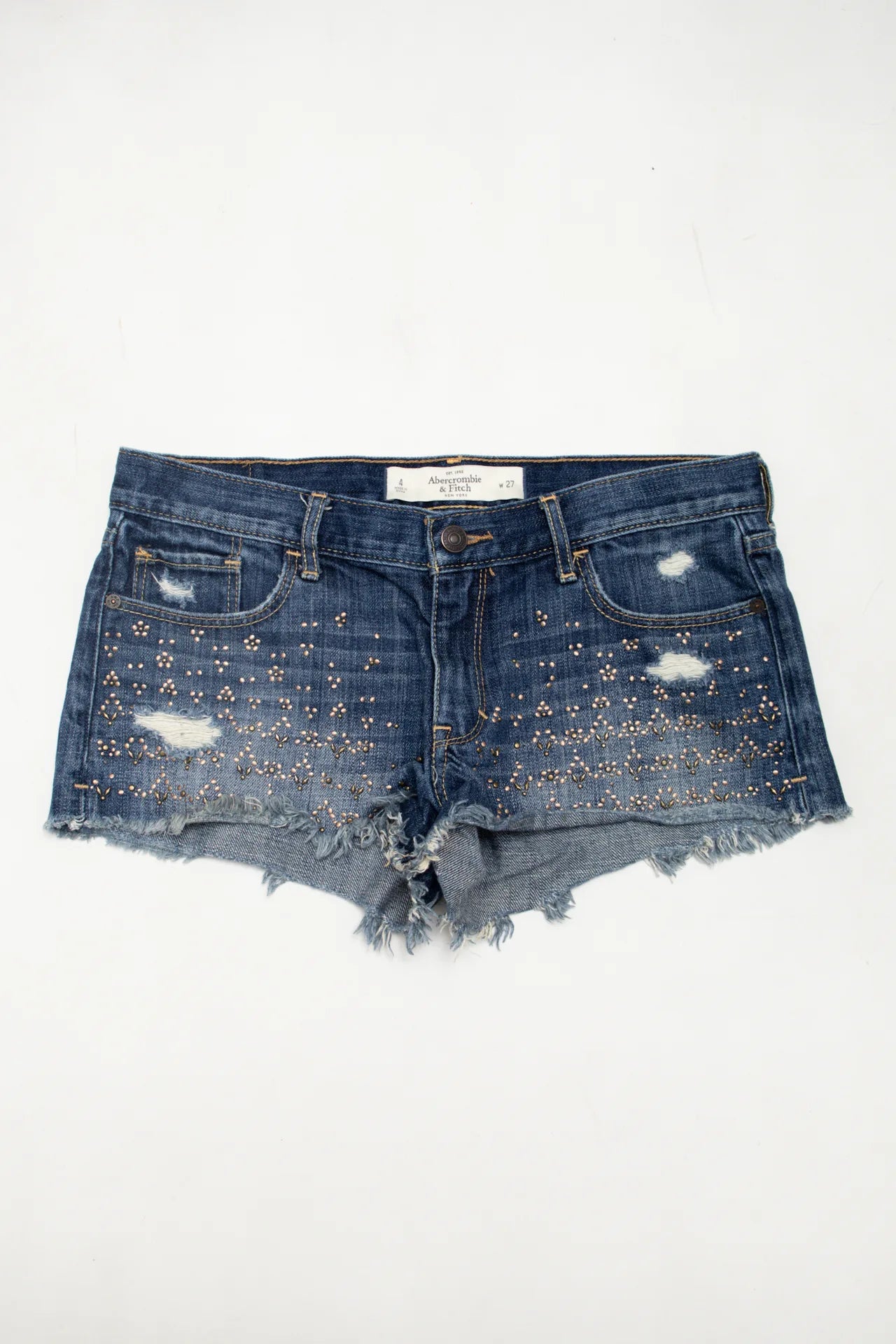 #145 Abercrombie & Fitch Denim Studded Cutoff Shorts Blue | c. 172 | Size 8