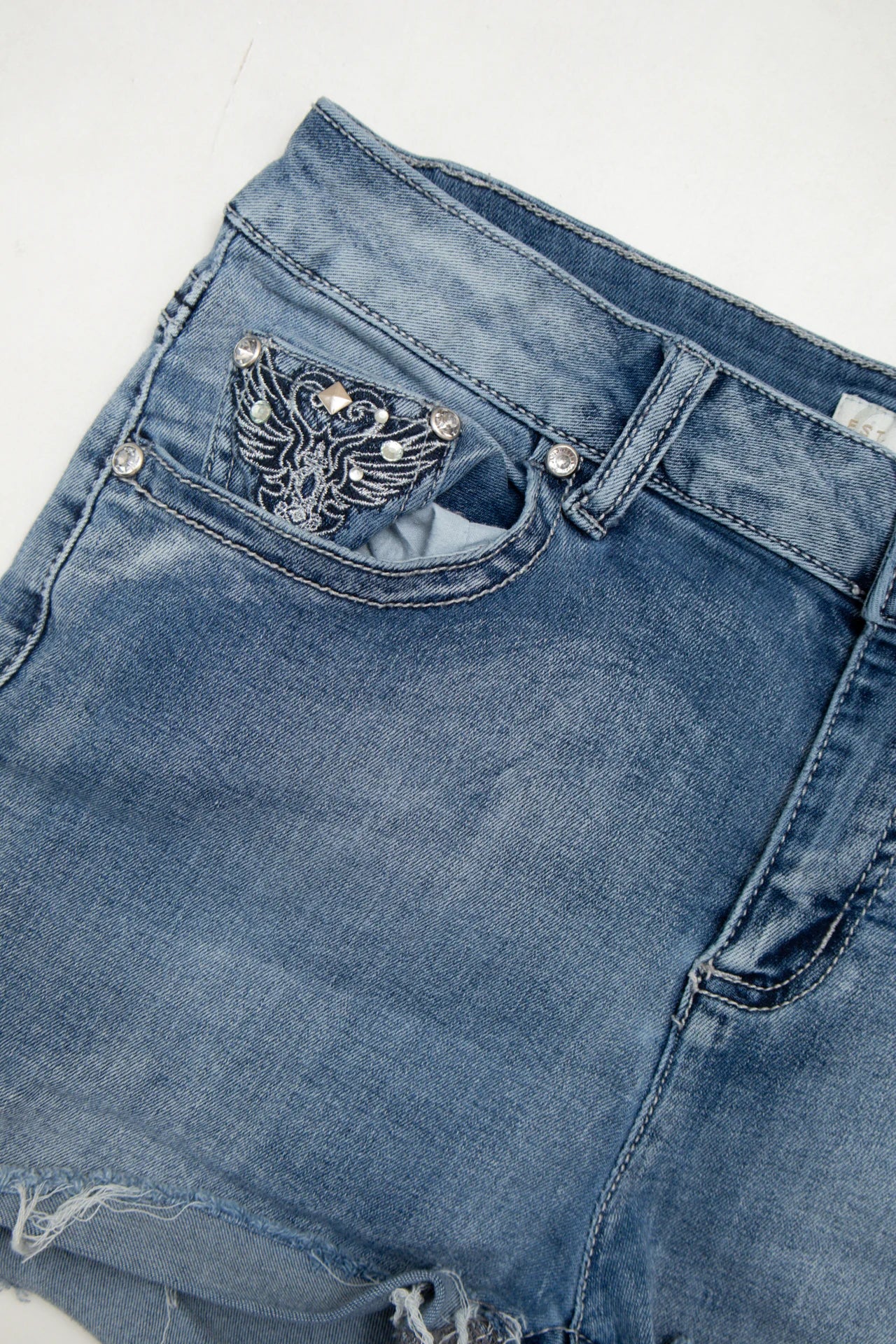 #155 Denim Embellished Denim Shorts Blue | c. 172 | Size 10