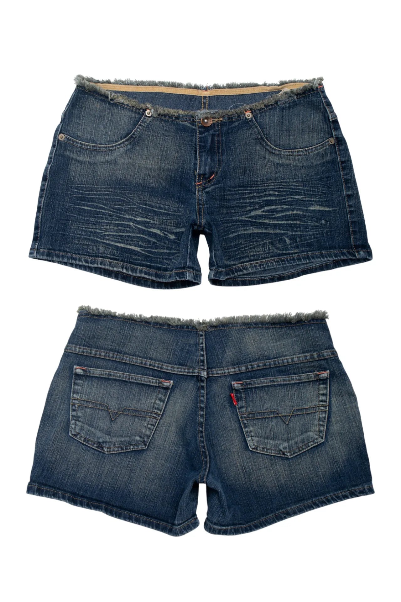 #200 Raw-waist Denim Cut-off Shorts Blue | c. 172 | Size 10