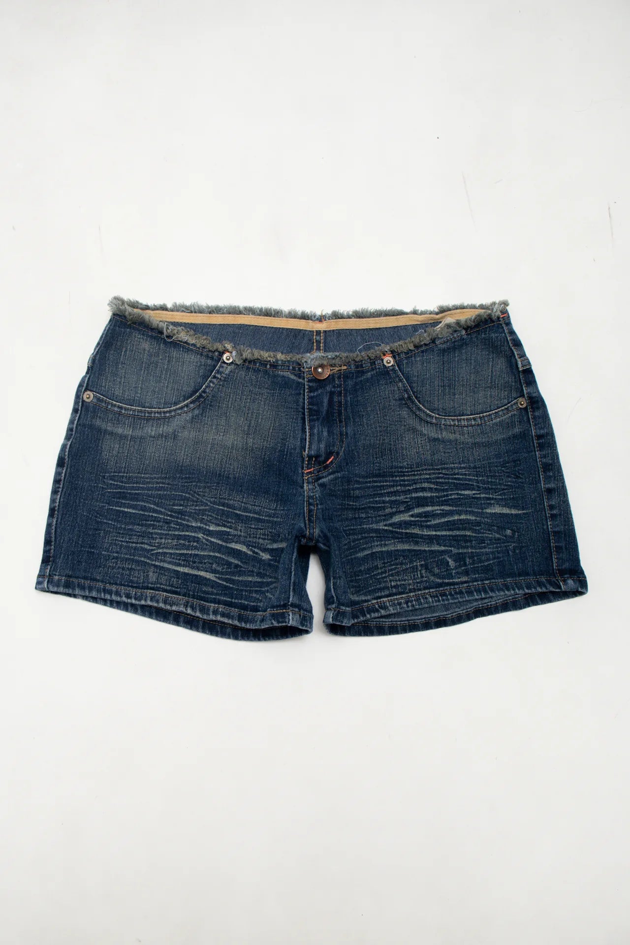 #200 Raw-waist Denim Cut-off Shorts Blue | c. 172 | Size 10