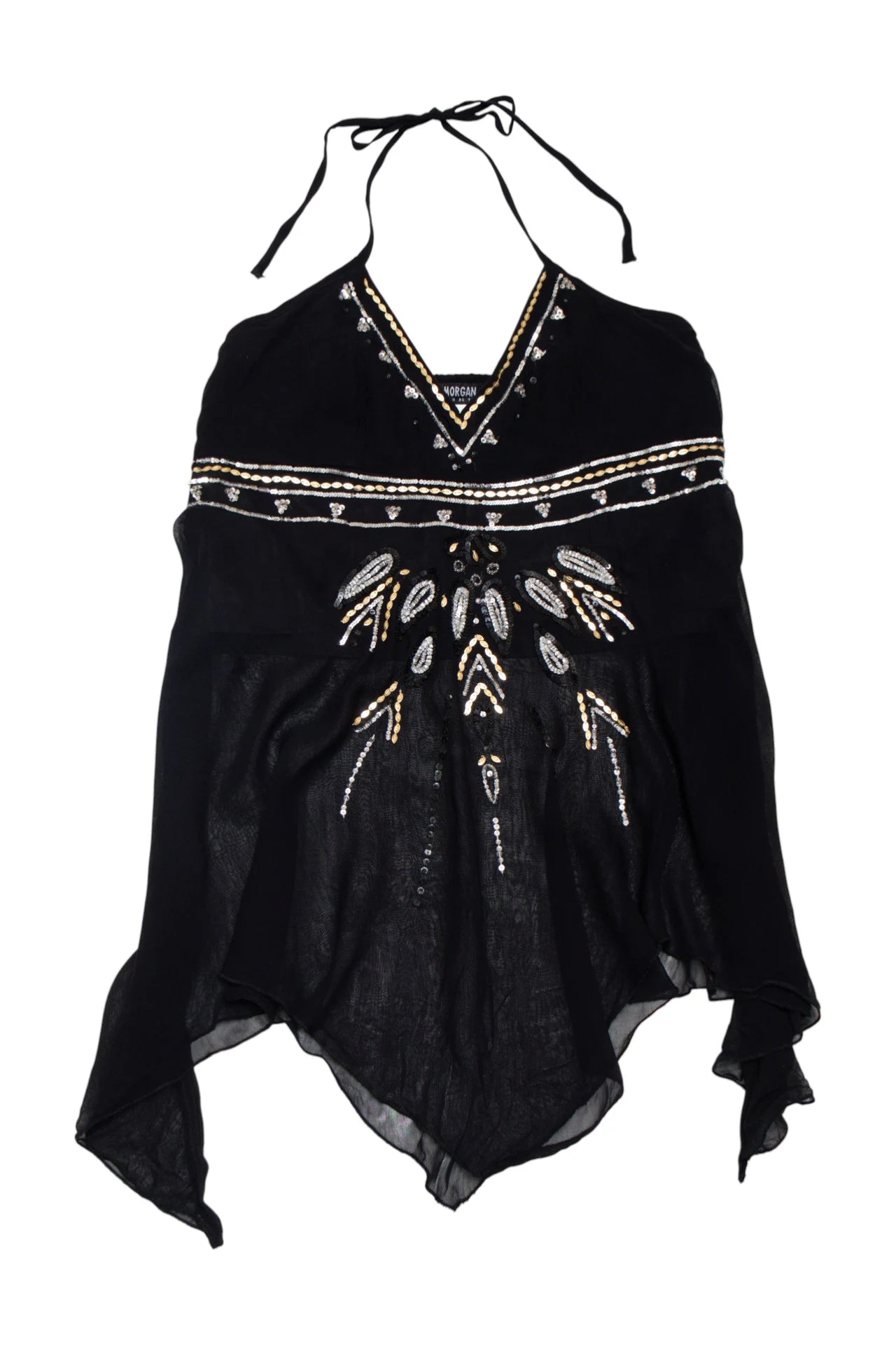 #201 Morgan De Toi Embellished Handkerchief-hem Halter Top Black | c. 272 | Size 8