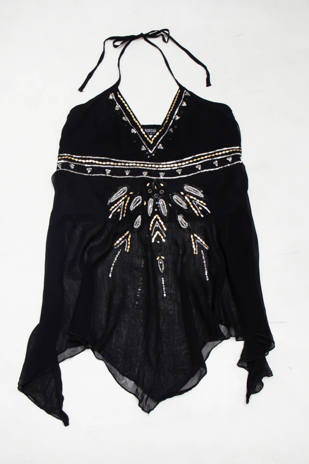 #201 Morgan De Toi Embellished Handkerchief-hem Halter Top Black | c. 272 | Size 8