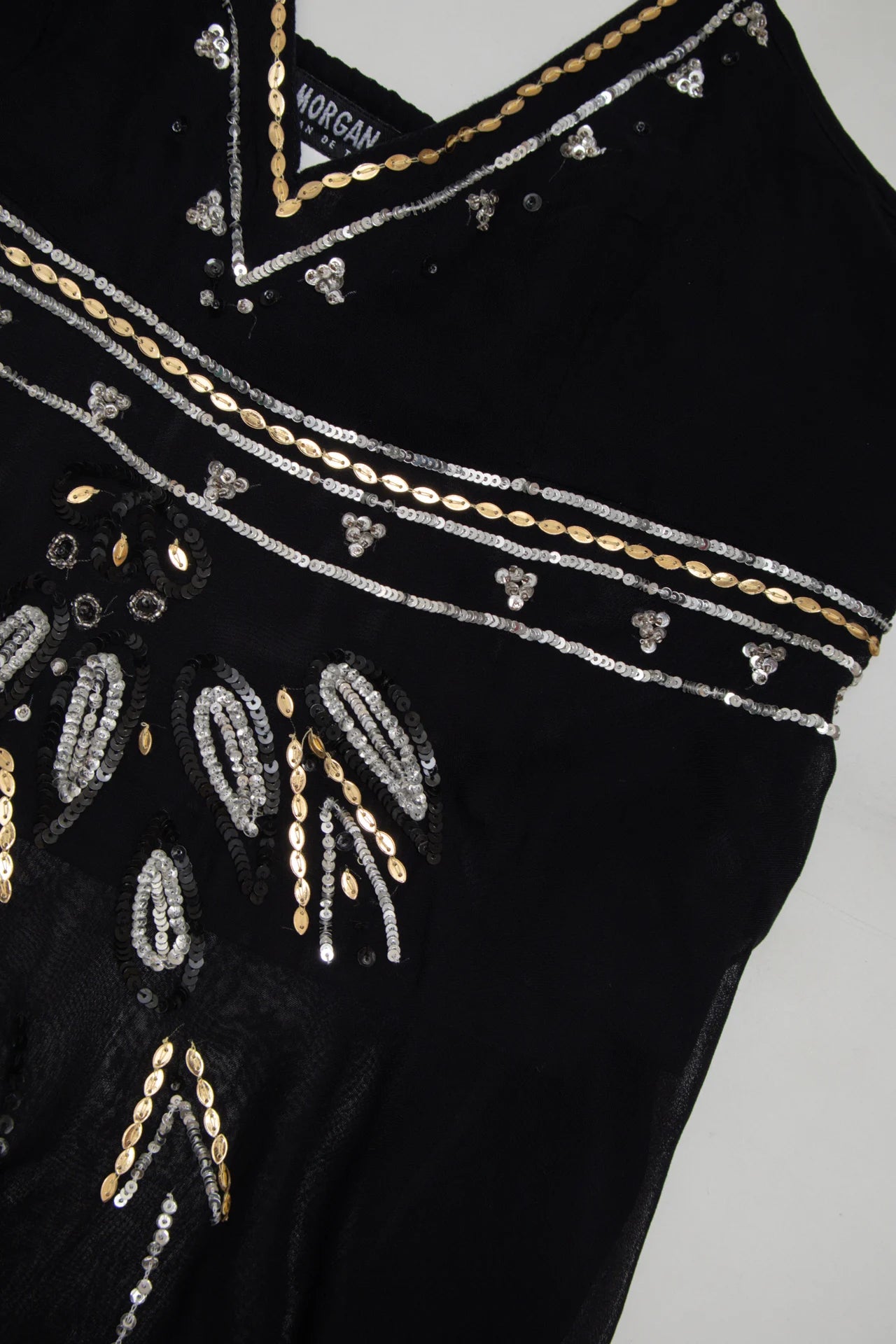 #201 Morgan De Toi Embellished Handkerchief-hem Halter Top Black | c. 272 | Size 8