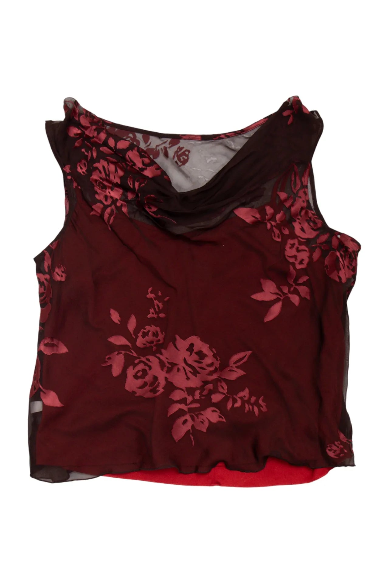 #215 Sleeveless Mesh Cowl-neck Top Red | c. 272 | Size 12