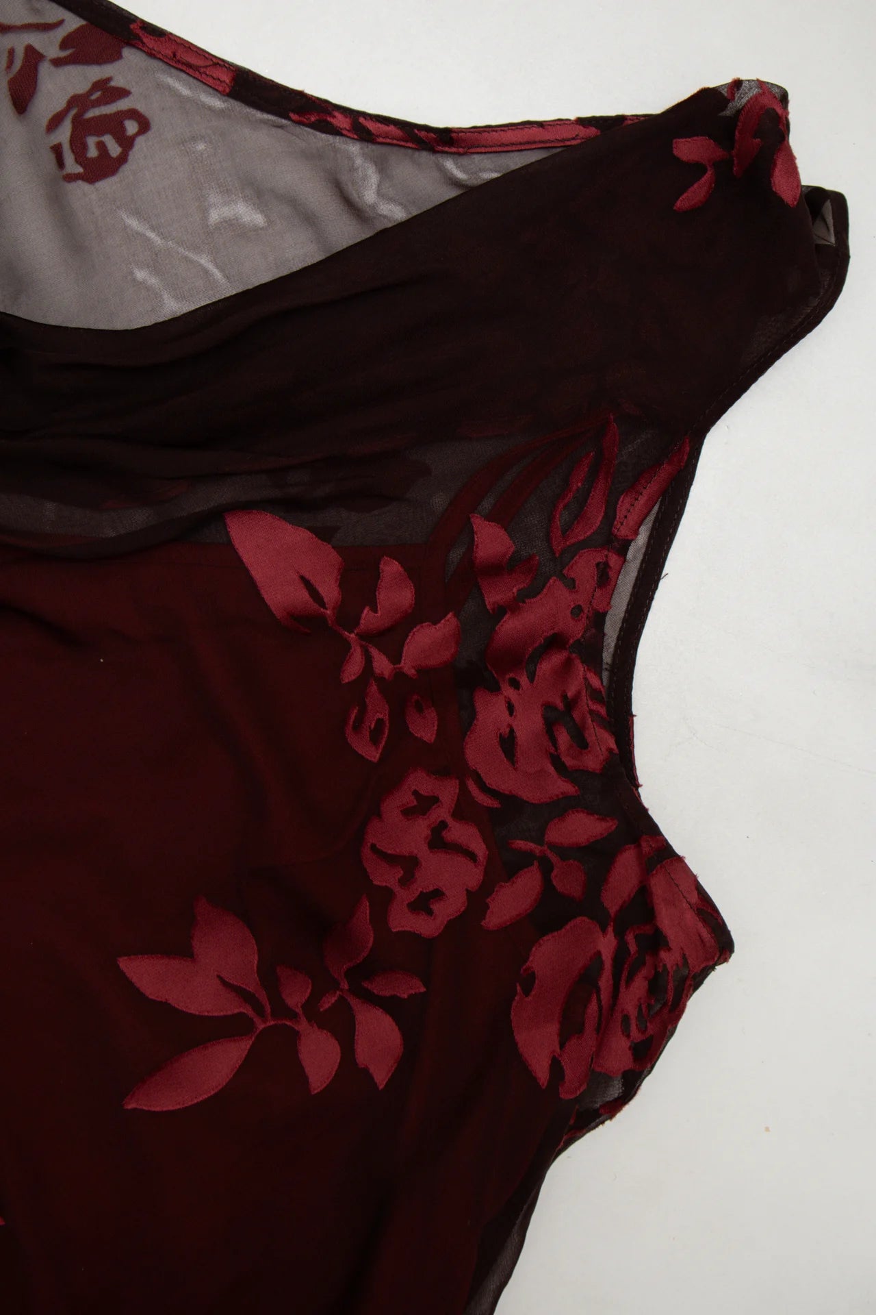 #215 Sleeveless Mesh Cowl-neck Top Red | c. 272 | Size 12