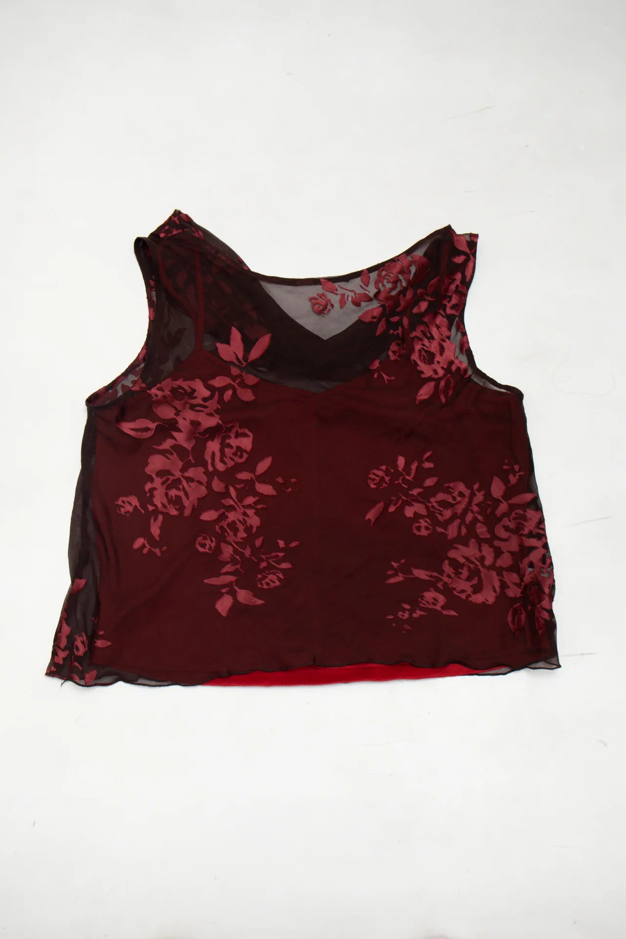 #215 Sleeveless Mesh Cowl-neck Top Red | c. 272 | Size 12