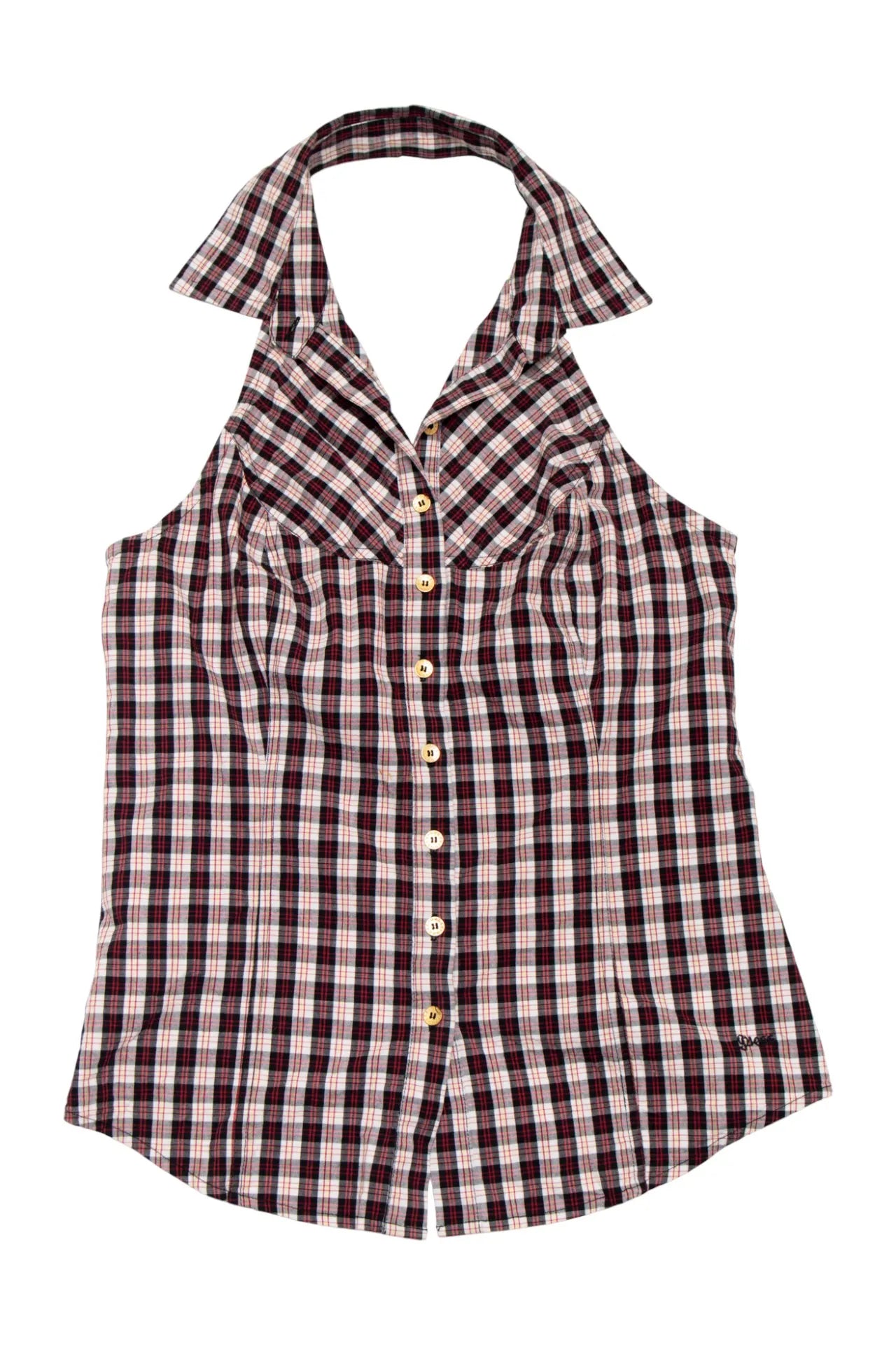 #217 Guess Halter Plaid Button-front Top Red | c. 272 | Size 8