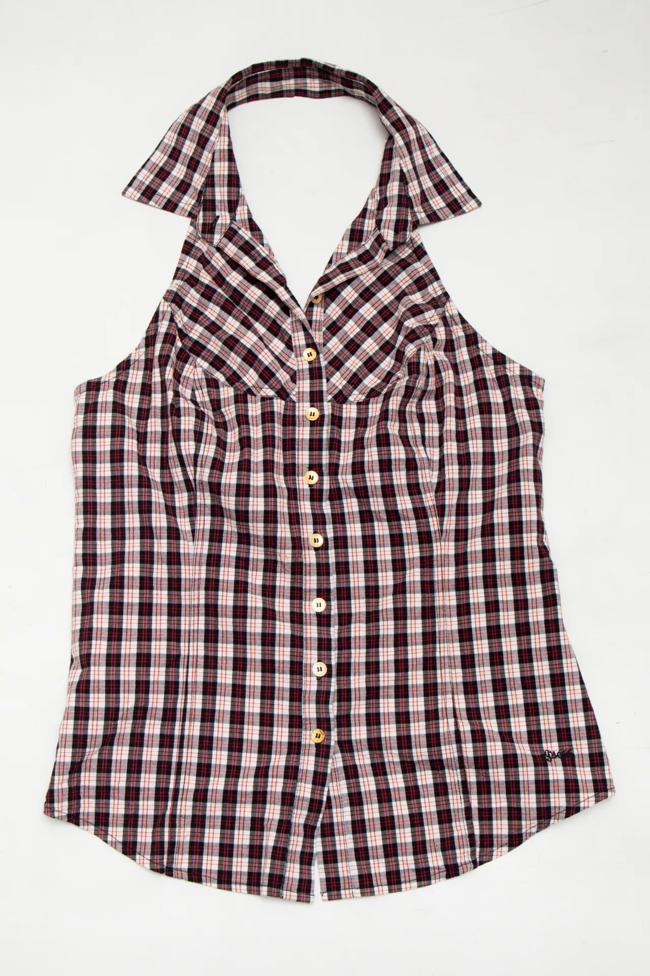 #217 Guess Halter Plaid Button-front Top Red | c. 272 | Size 8