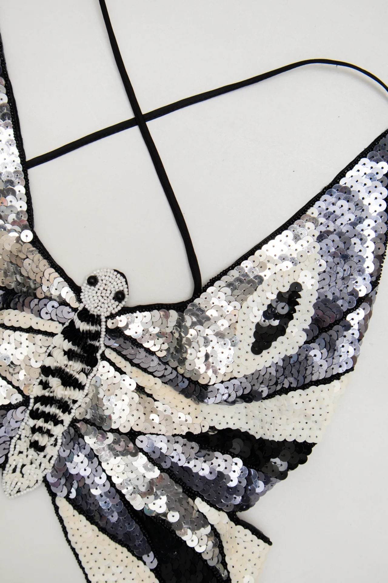 #222 Monochrome Sequin Butterfly Crop Top Black | c. 272 | Size 8/10