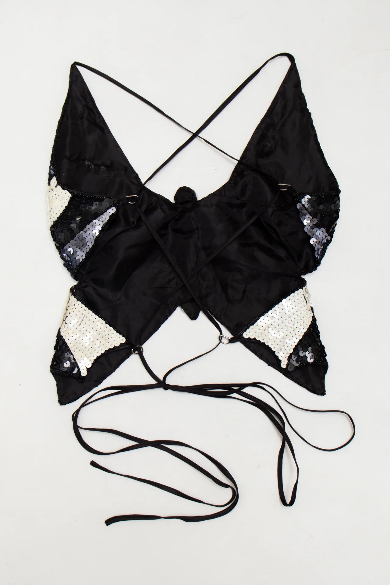 #222 Monochrome Sequin Butterfly Crop Top Black | c. 272 | Size 8/10