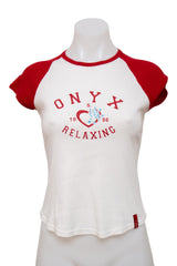 #045 Onyx Jeans Baby Tee White | c. 211 | Size 8