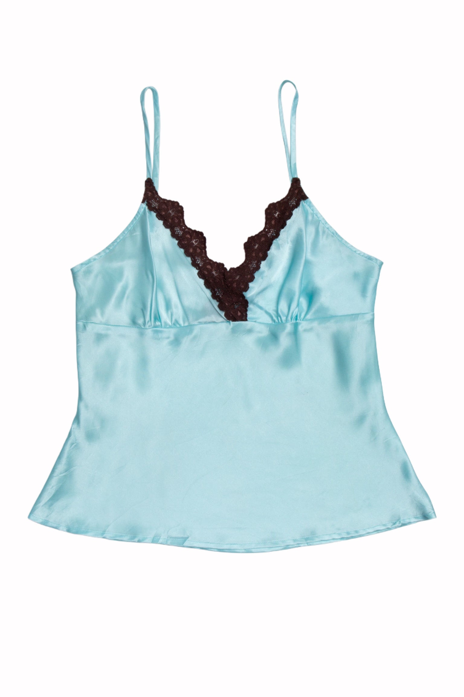 #60 Silky Blue Brown Lace Cami | Short n Sweet | Size 14