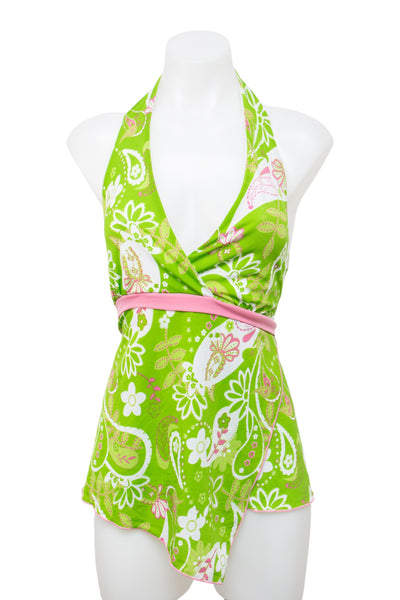 #008 Tangents Halter Top Green | c. 201 | Size 12