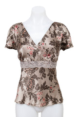 #71 Silk Ann Taylor Loft Short Sleeve Beige | c. 210 | Size 8