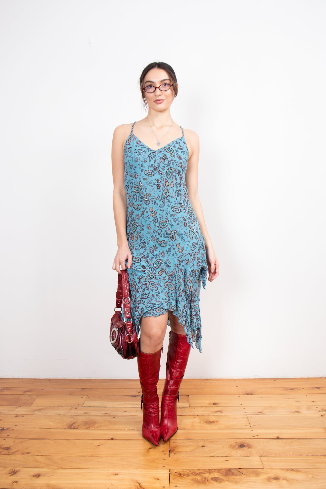 #144 Eva Blue beaded paisley dress | c. 159 | size 12