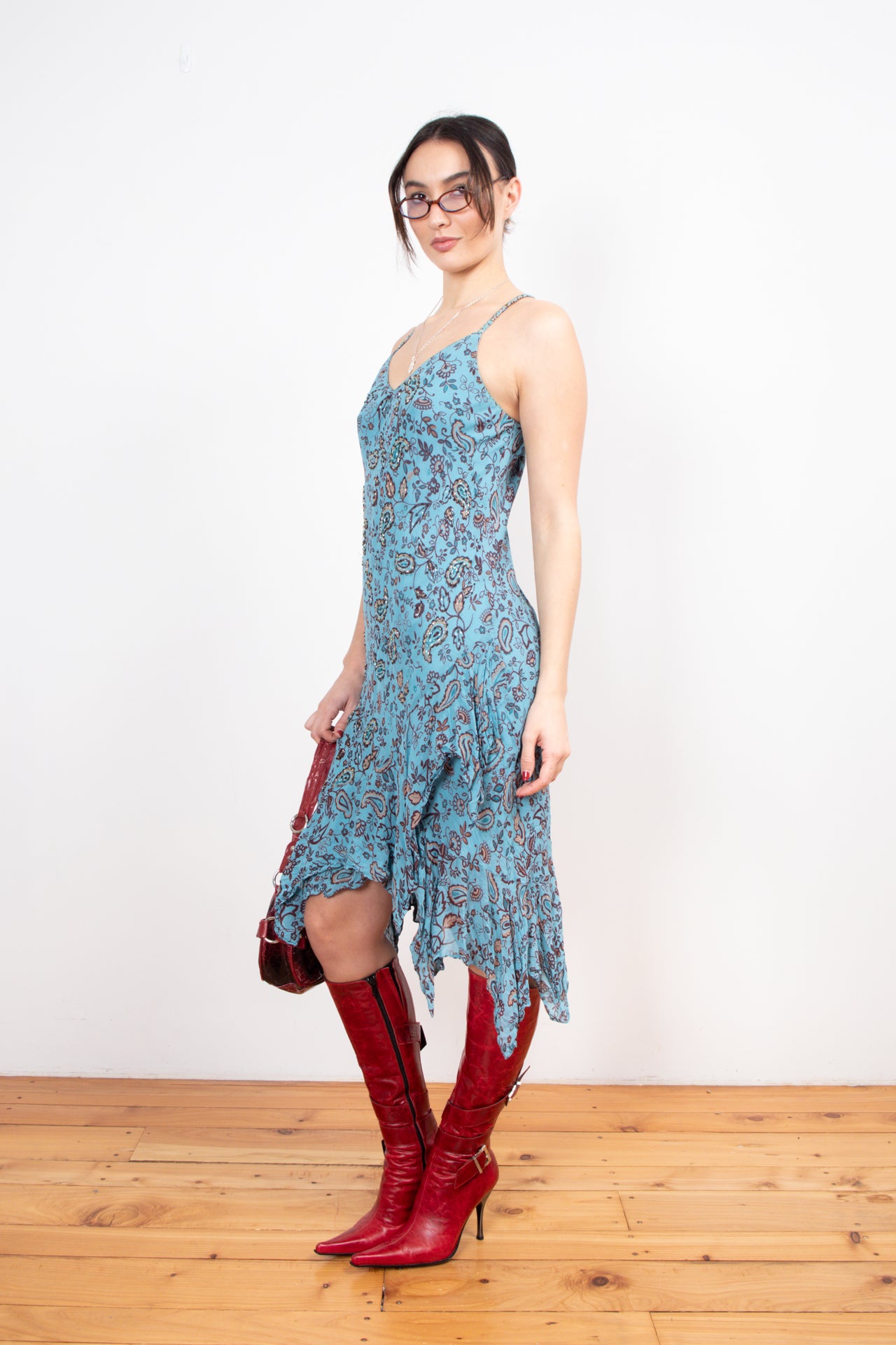 #144 Eva Blue beaded paisley dress | c. 159 | size 12