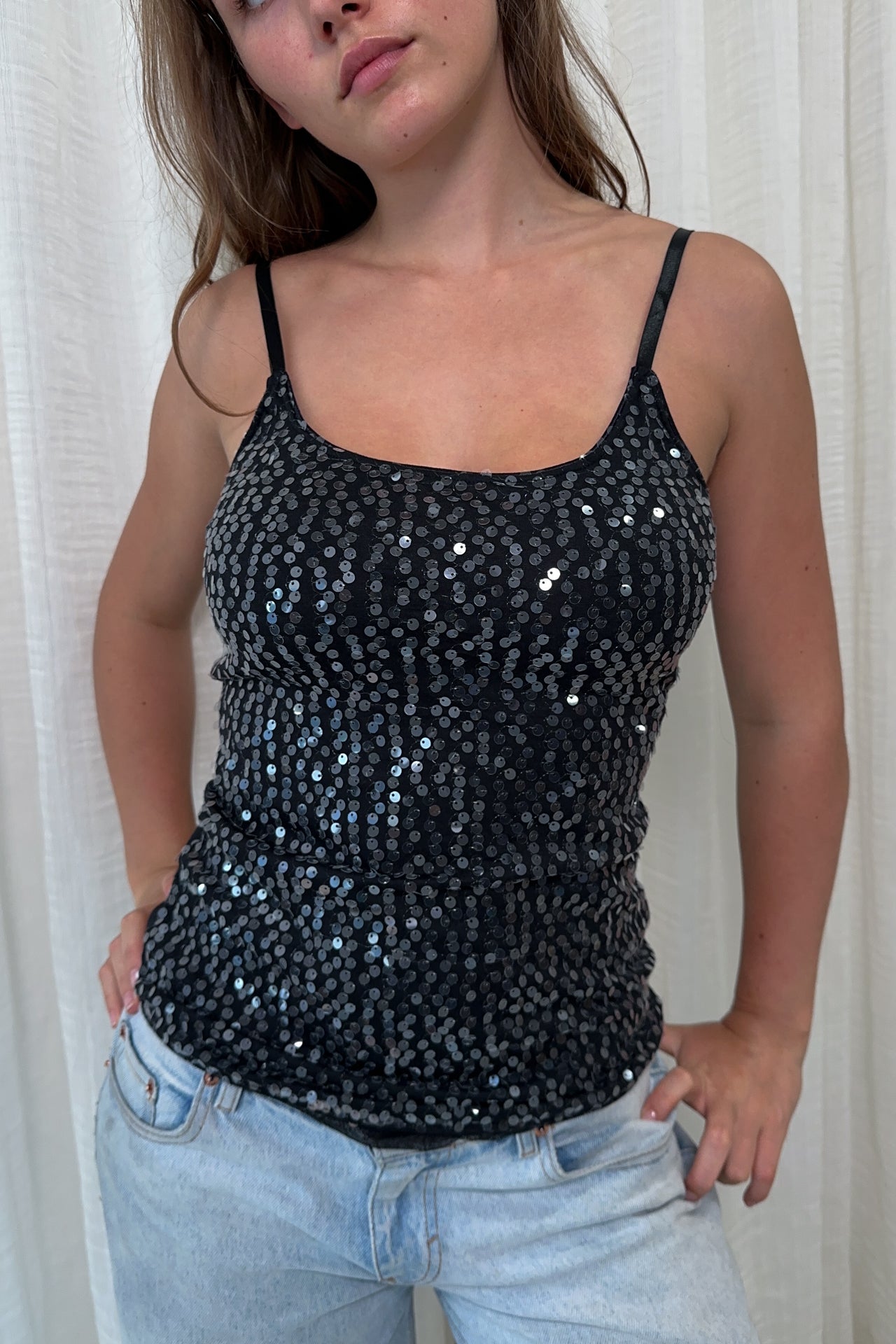 #10 Wet Seal Sequin Camisole Top Black | c. 172 | Size 8