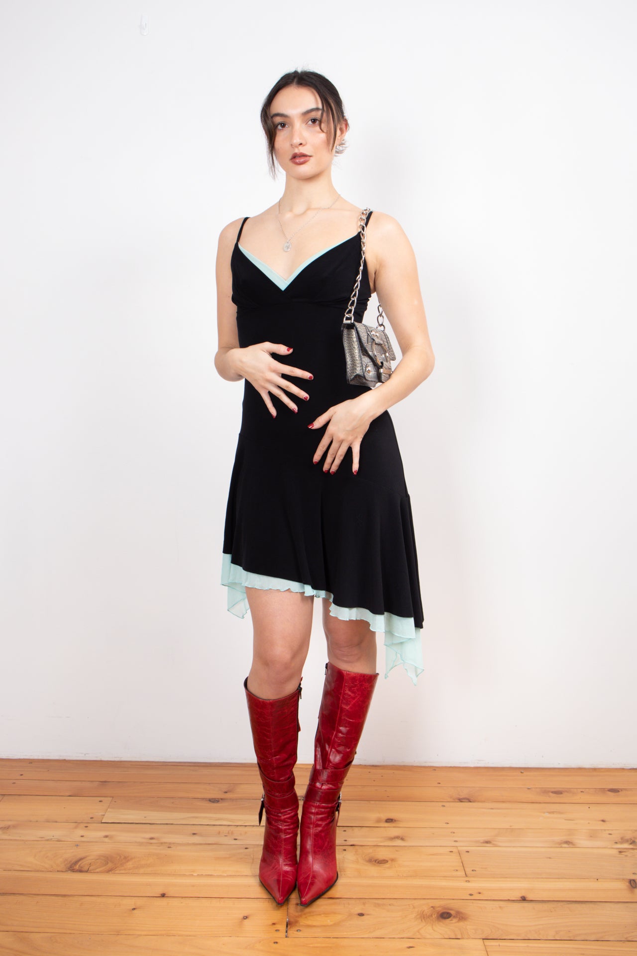 #09 U.S.A made teal/black mini dress | c. 160 | size 8